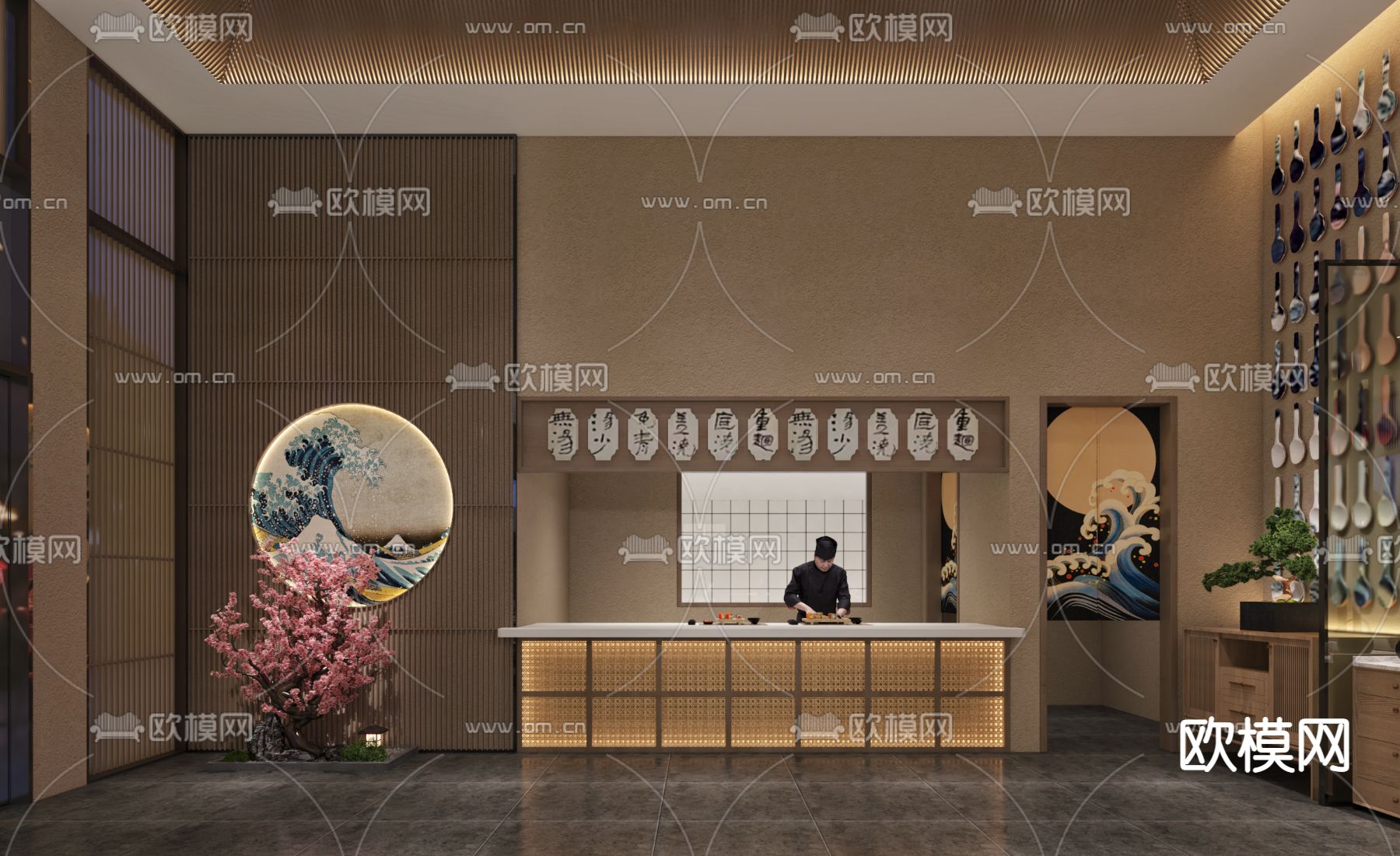 日式拉面店3d模型下载（渲染图1）