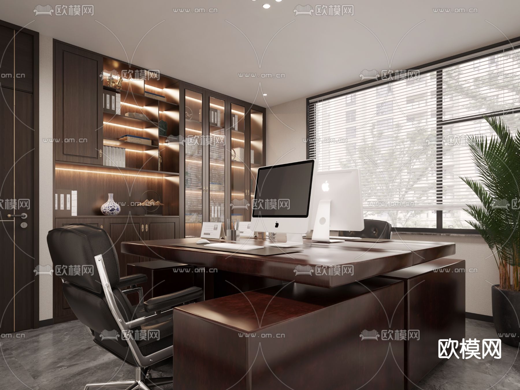 新中式办公室3d模型下载_ID12069122_3dmax免费模型-欧模网