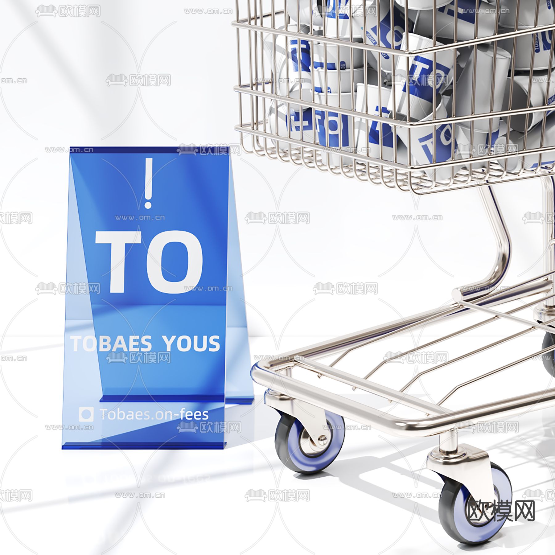 现代克莱因蓝购物推车提示牌3d模型下载（渲染图2）