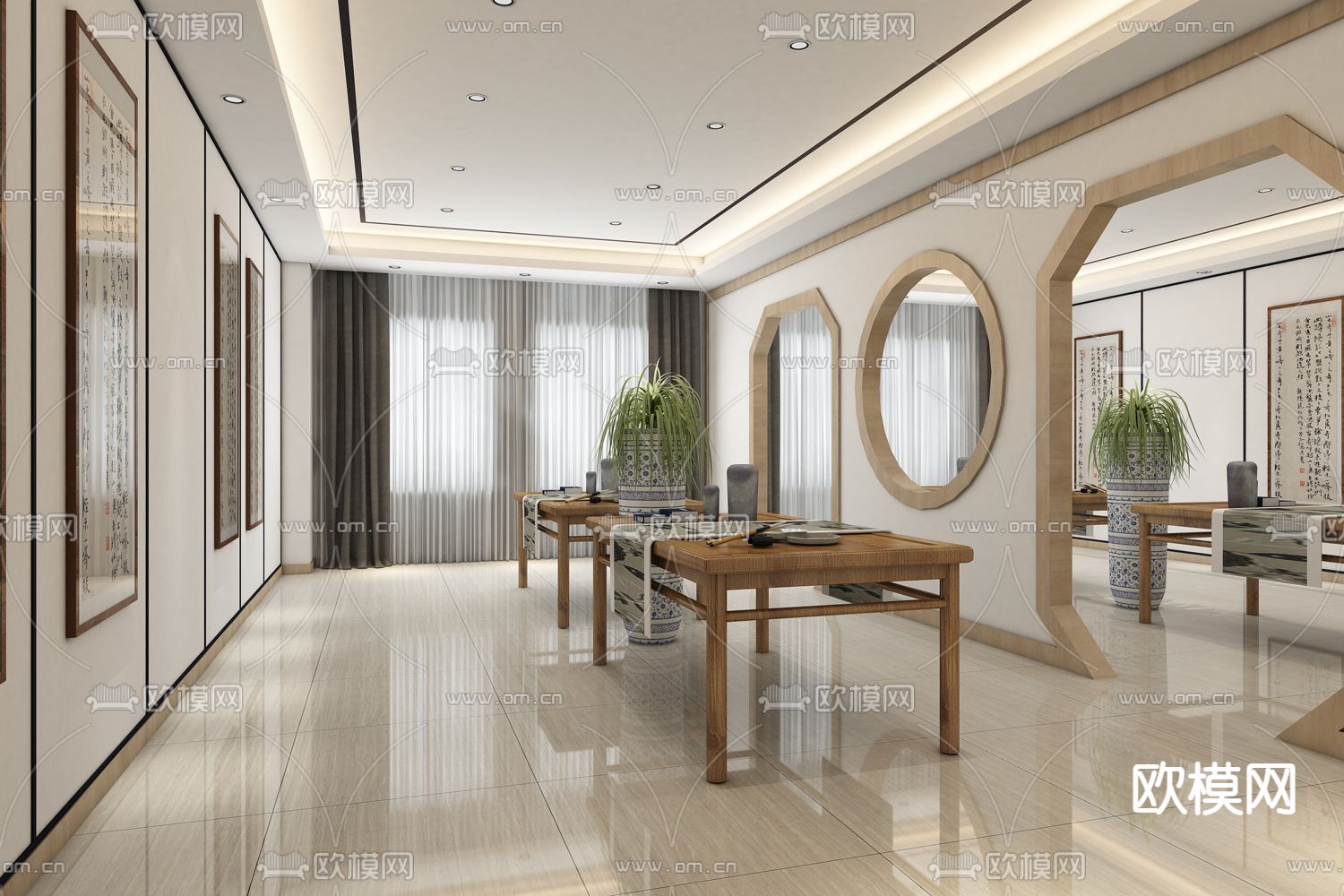 新中式书画室su模型下载