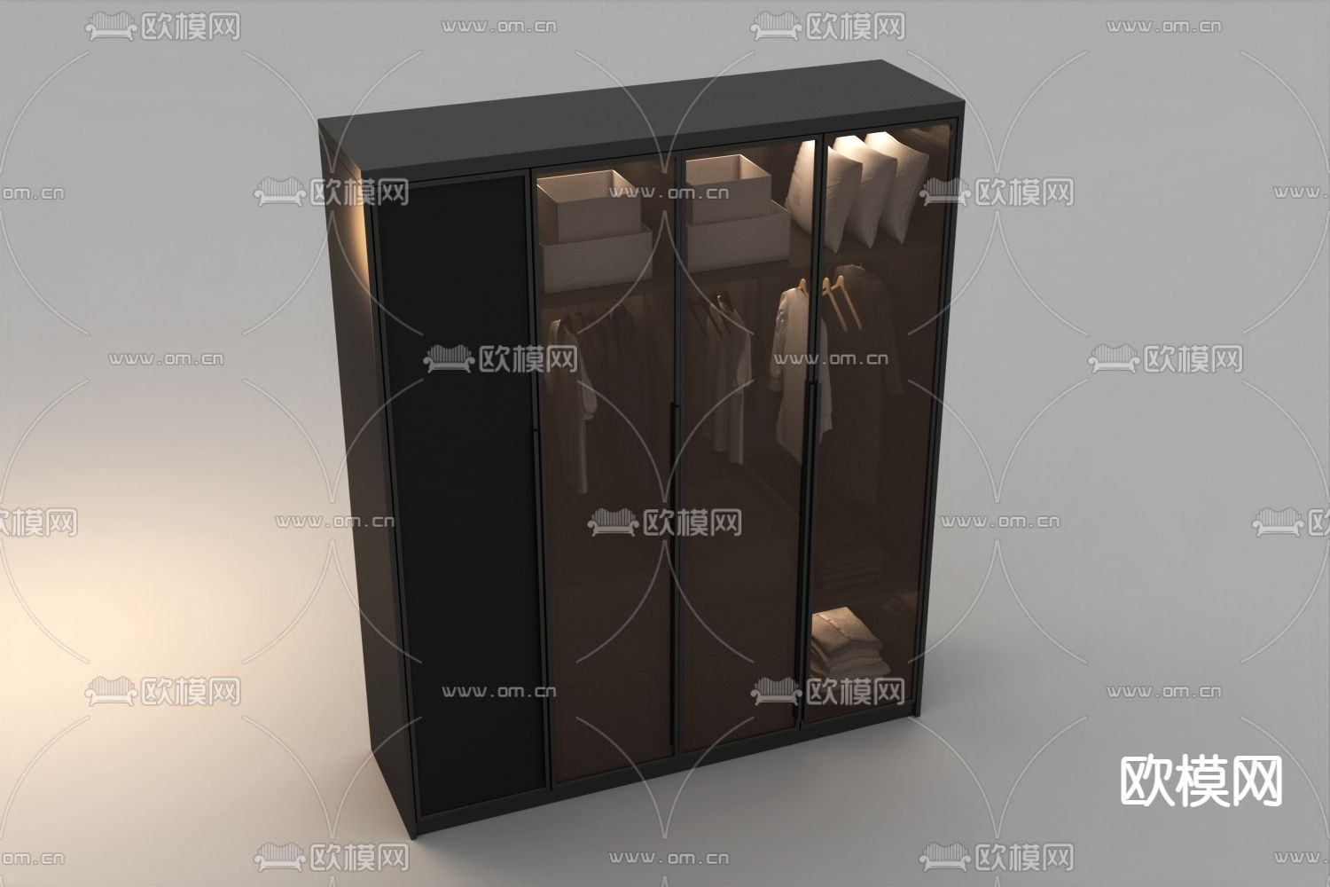现代轻奢实木不锈钢玻璃衣柜免费3d模型下载