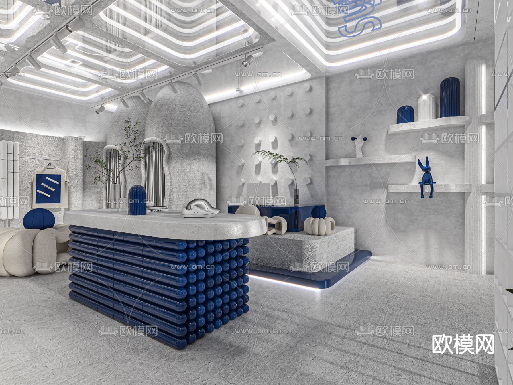 现代工业风潮男服装店3d模型下载（渲染图2）