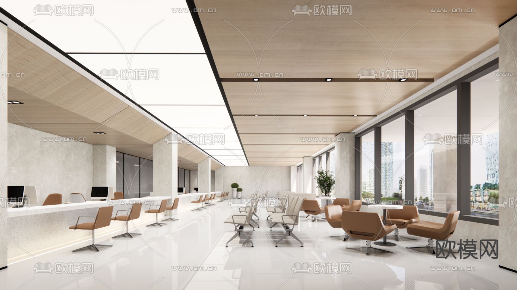现代服务办事大厅su模型下载（渲染图1）