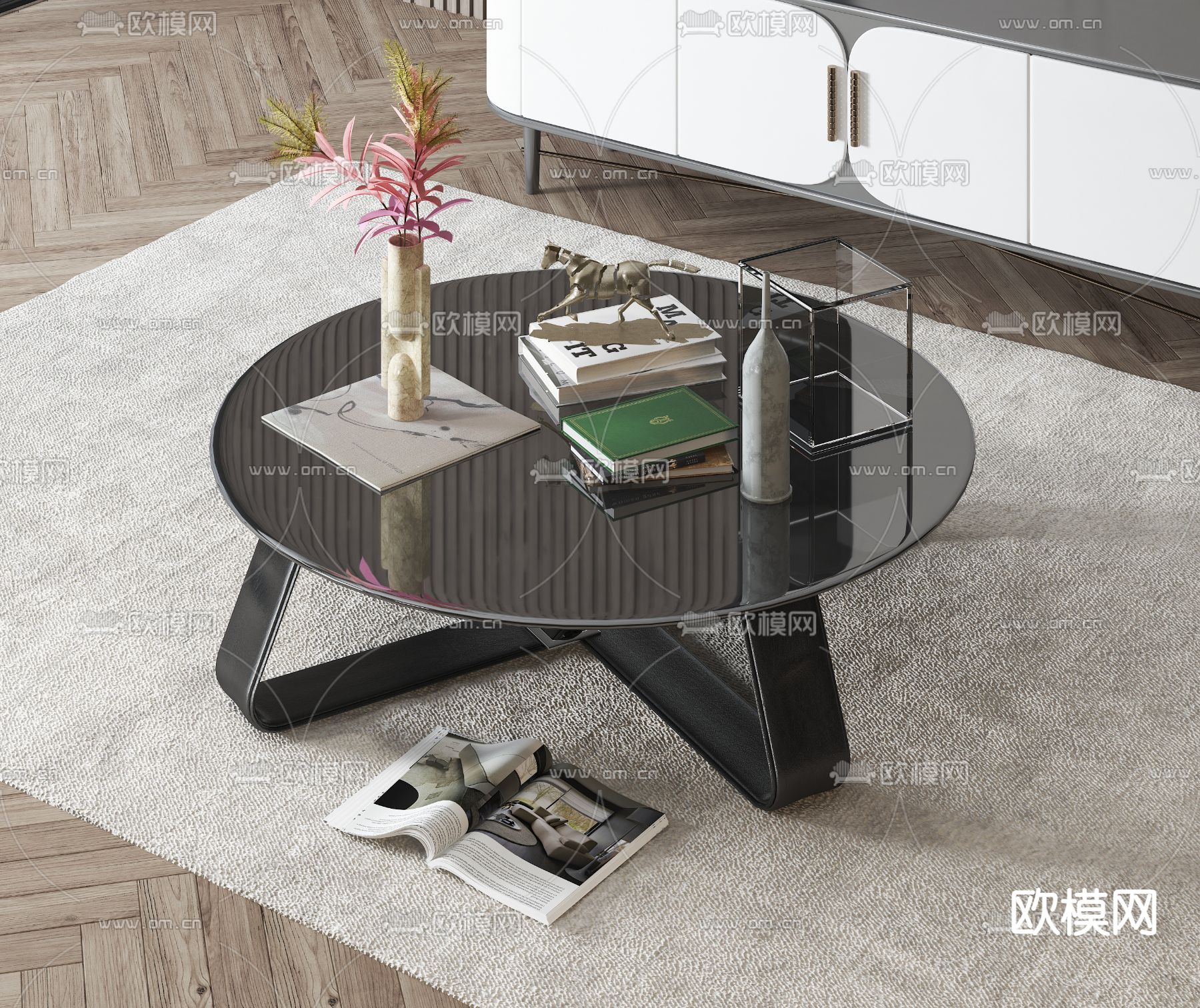 现代黑色烤漆圆茶几3d模型下载_ID12073294_3dmax免费模型-欧模网