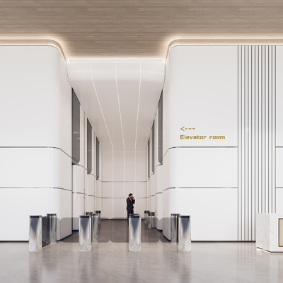  现代大堂电梯厅su模型 