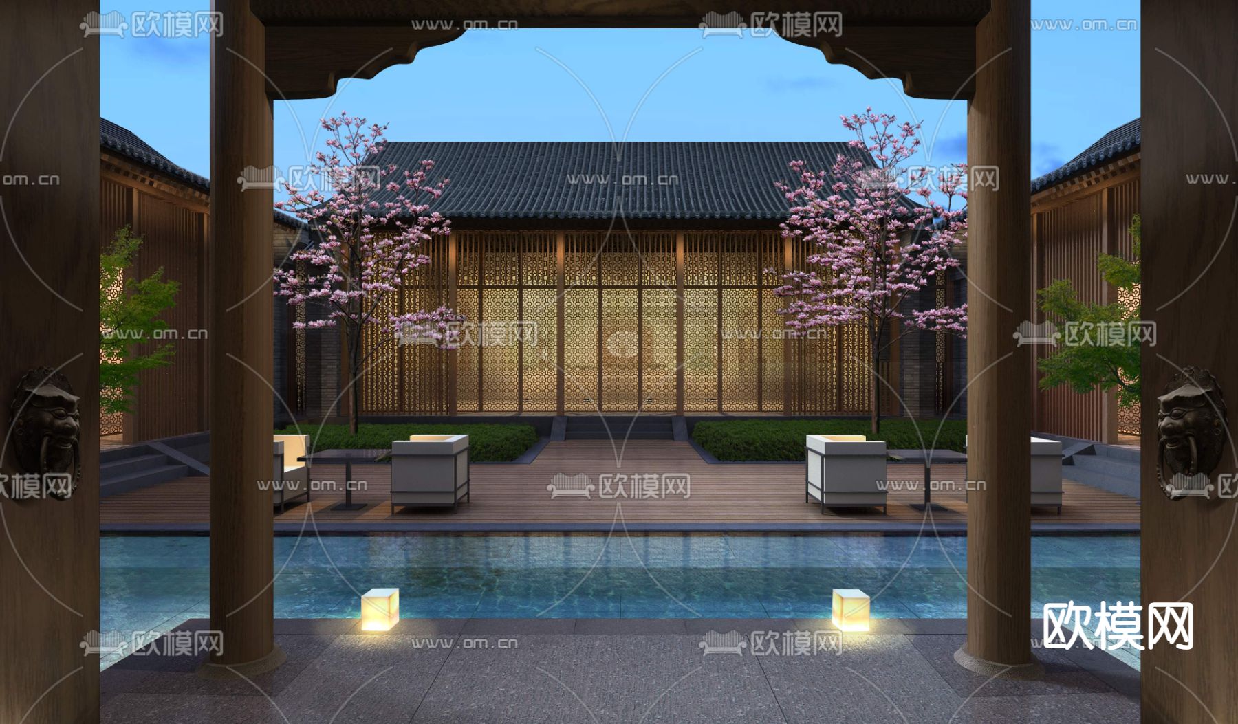 新中式庭院园林景观psd下载_ID12073281_3dmax免费模型-欧模网