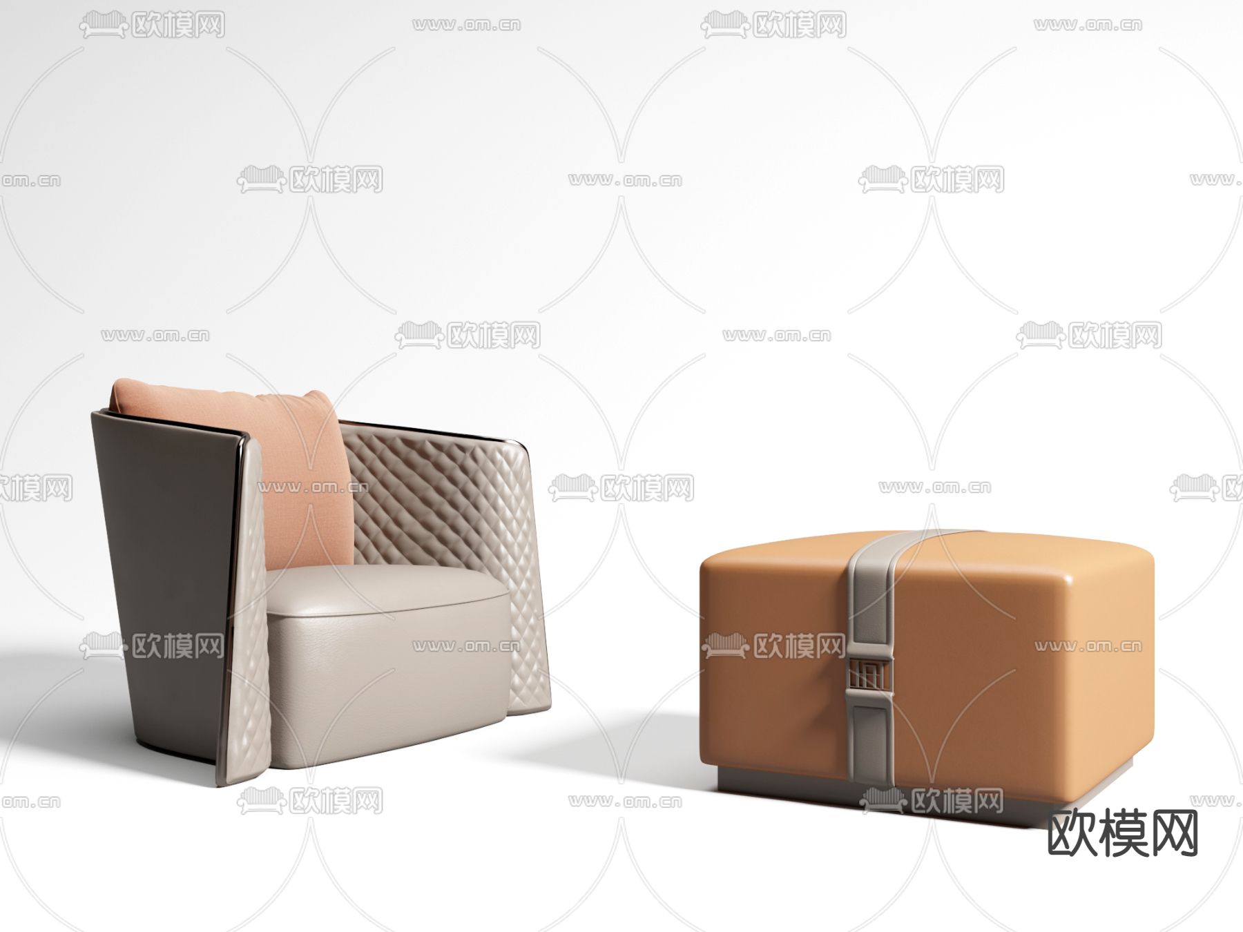 现代棕色皮革单人沙发3d模型下载