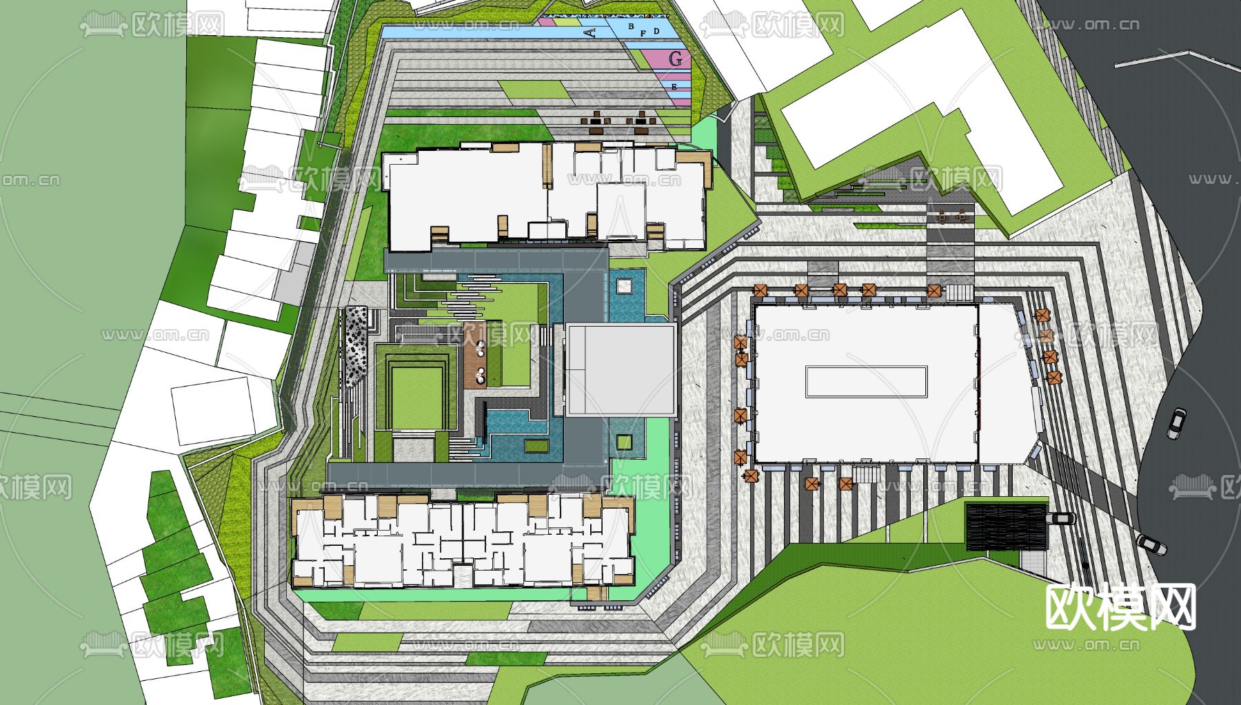 现代小区鸟瞰su模型下载（渲染图3）