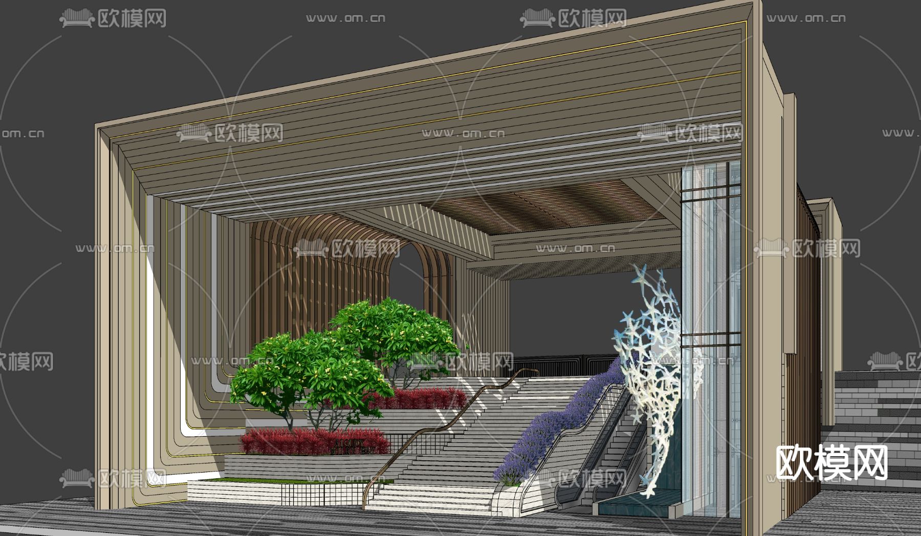 现代小区入口门廊su模型下载_ID12069269_sketchup模型下载-欧模网