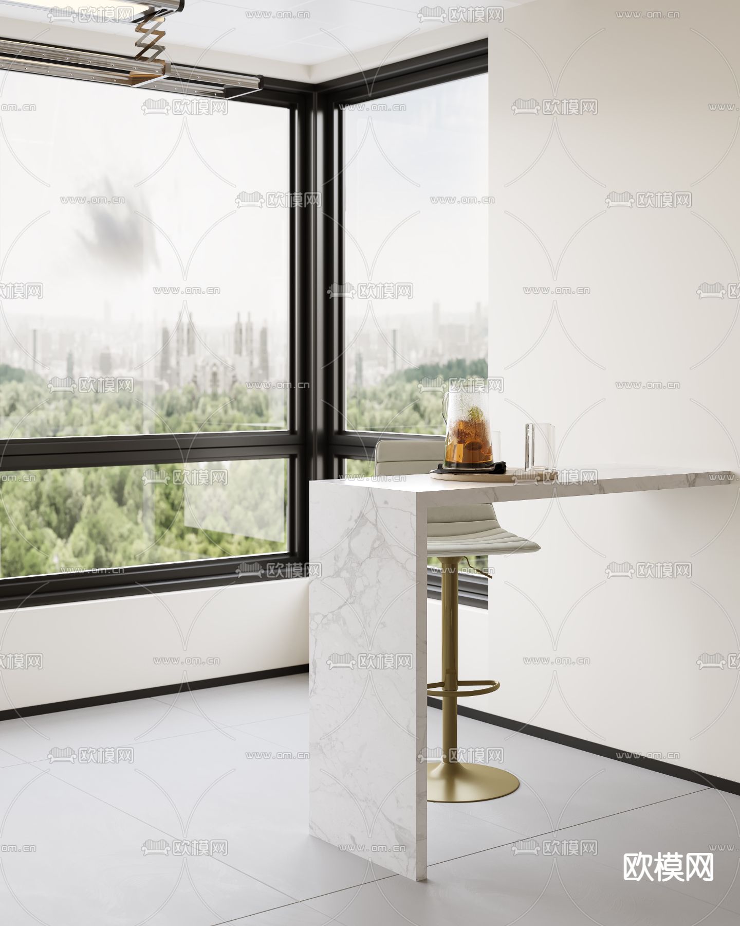 现代客厅餐厅3d模型下载（渲染图2）