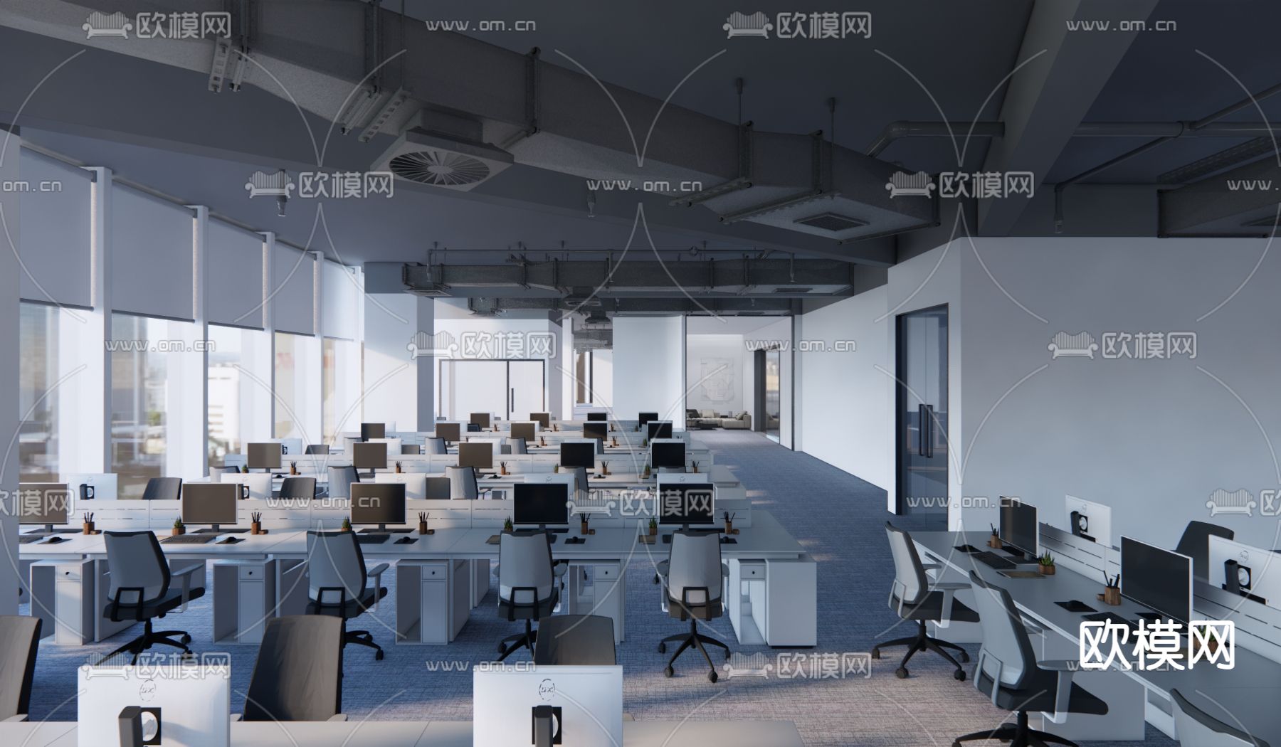 现代办公区su模型下载（渲染图1）