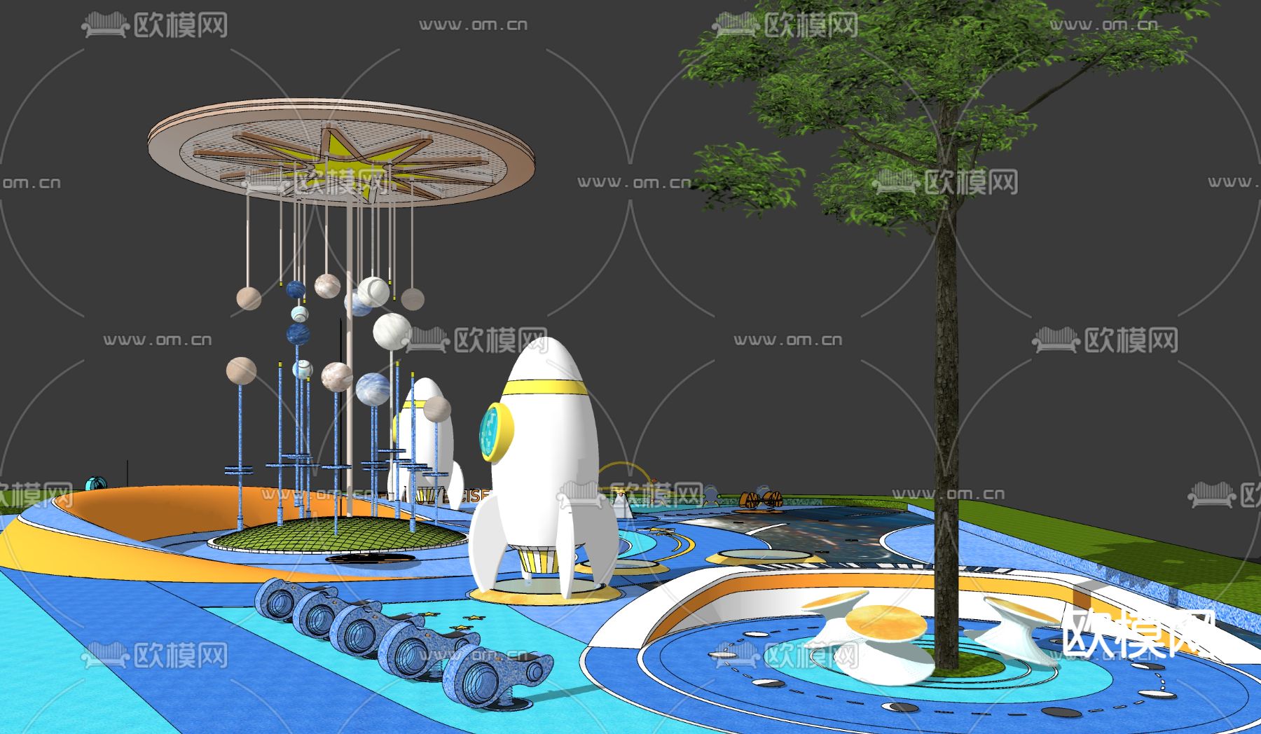 现代星空月夜儿童乐园su模型下载（渲染图3）