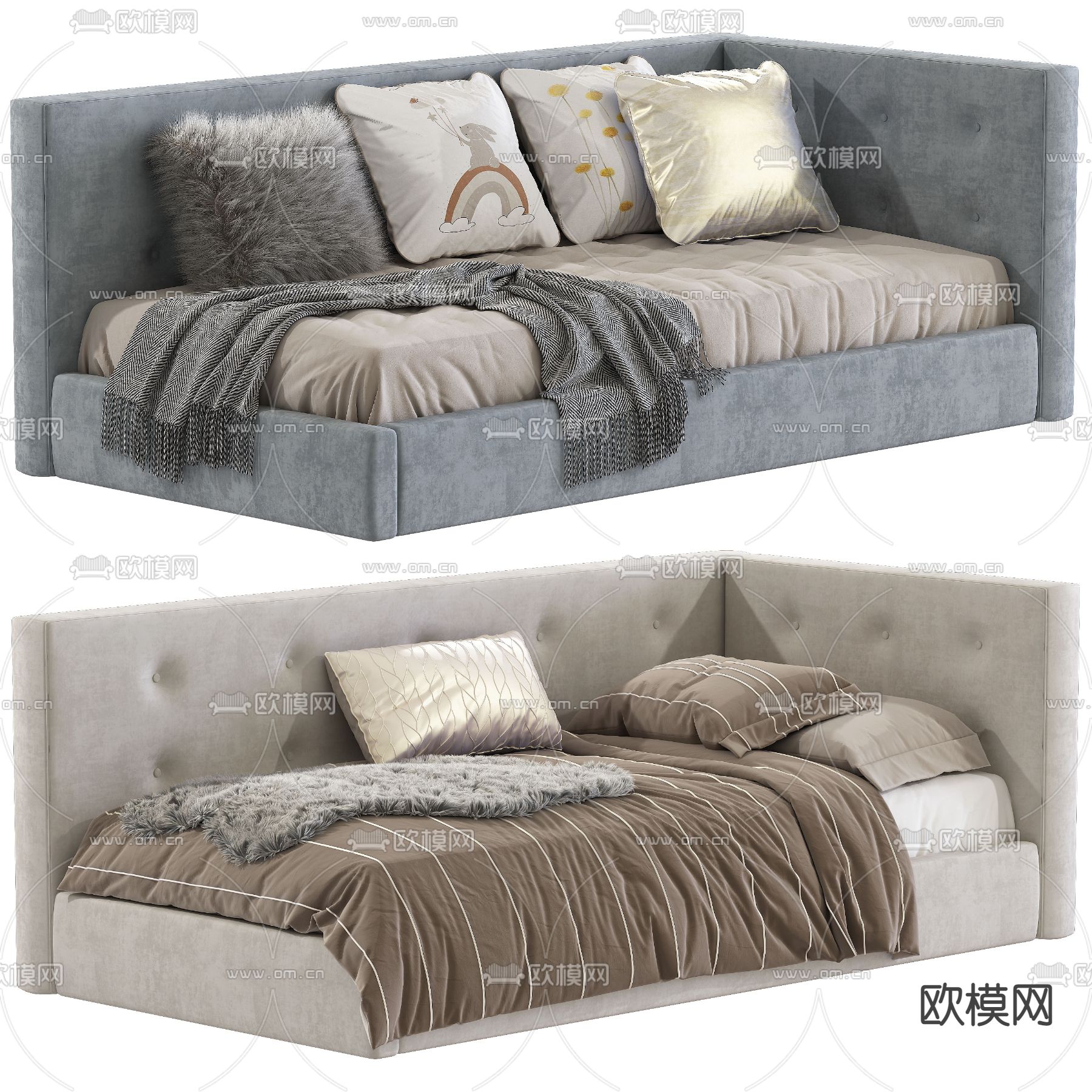 现代沙发床3d模型下载（渲染图1）