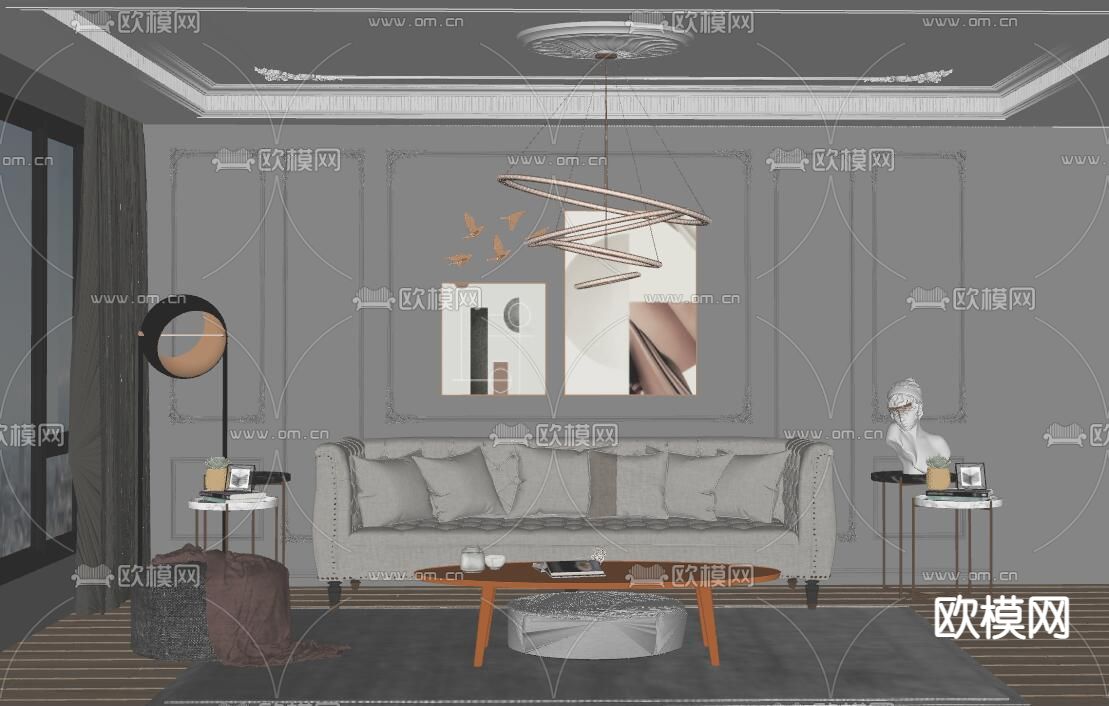 法式客厅su模型下载（渲染图2）