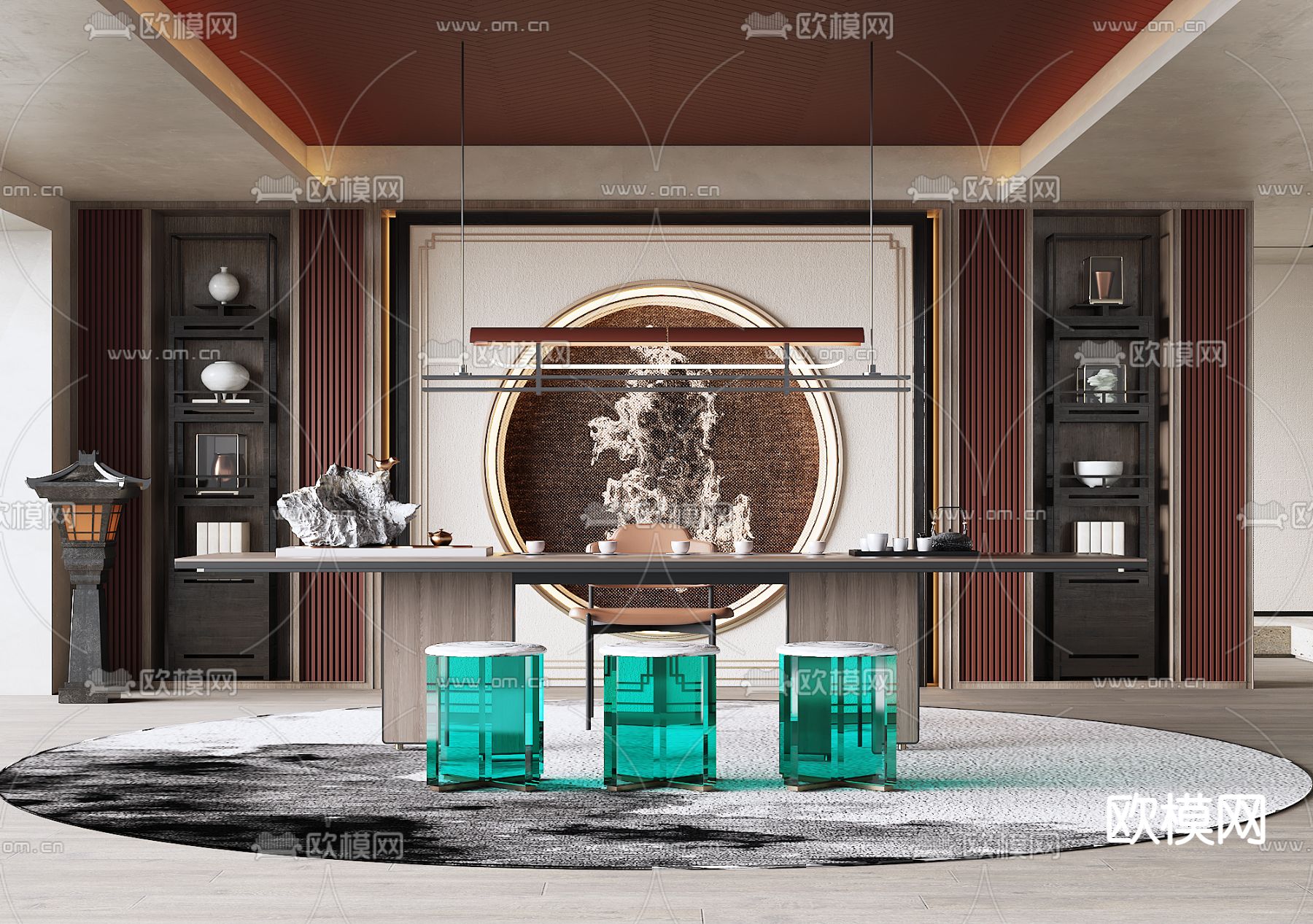 新中式轻奢茶室3d模型下载_ID12071127_3dmax免费模型-欧模网