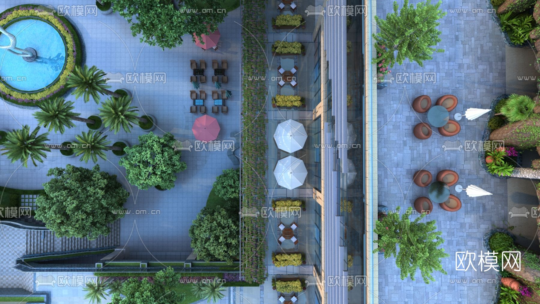 现代建筑顶层景观3d模型下载