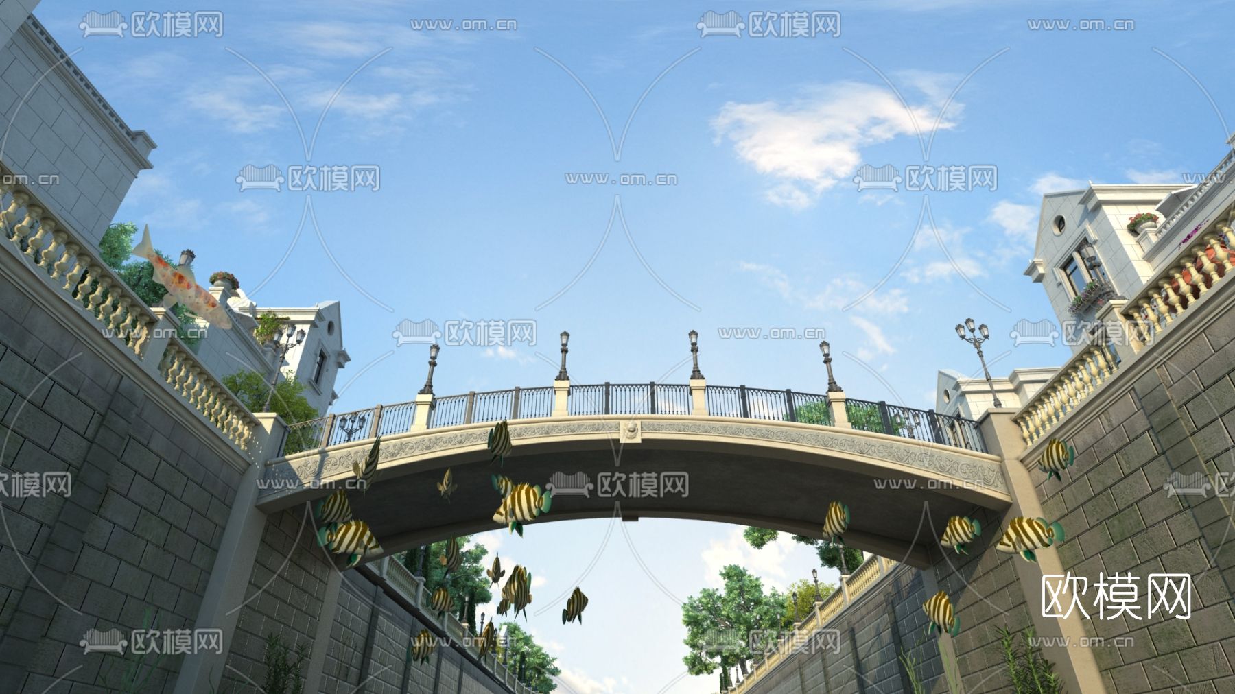欧式河道桥梁3d模型下载