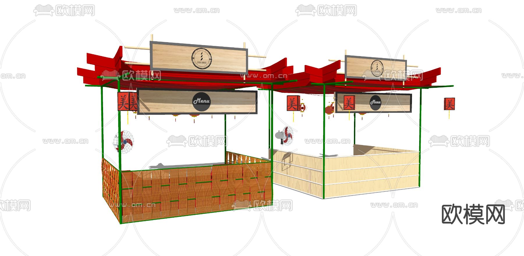 新中式户外集市摊位su模型
