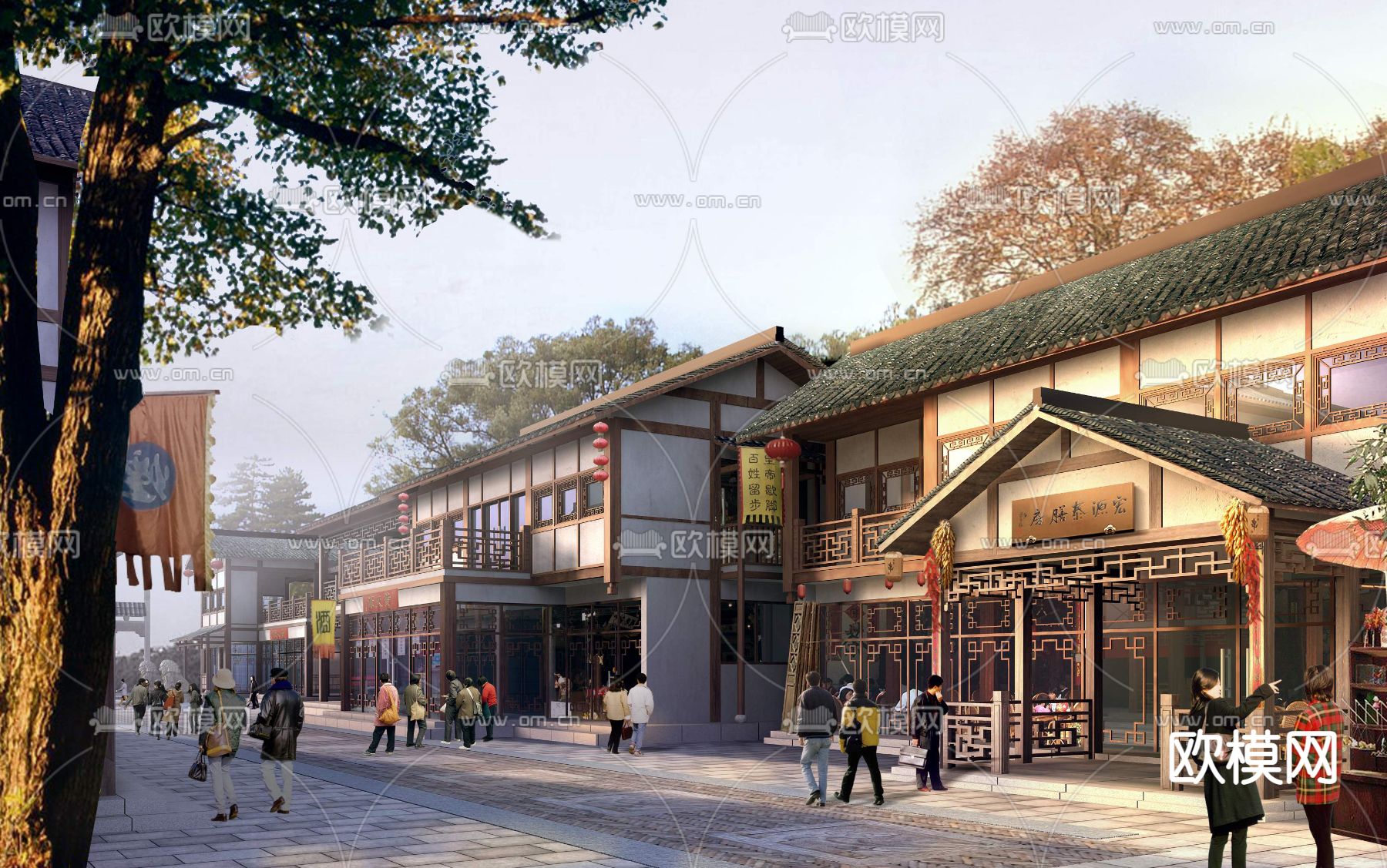 中式商业街步行街景观psd下载