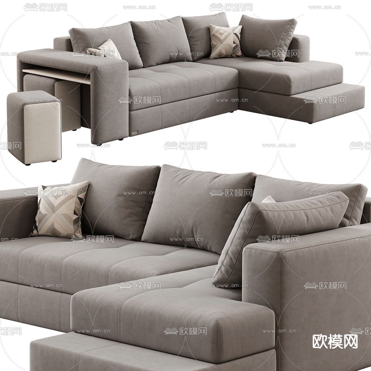 意大利 Arflex 现代灰色转角沙发3d模型下载