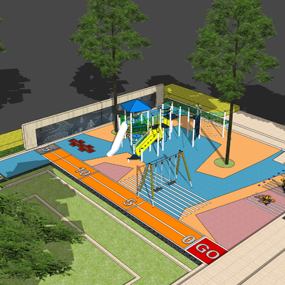  现代儿童游乐园su模型 