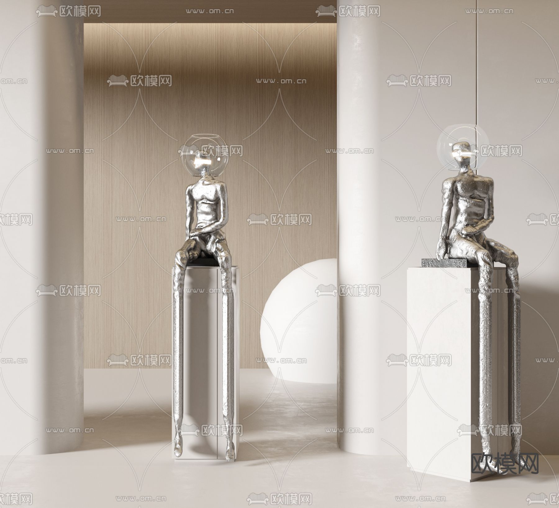 现代金属抽象人物雕塑3d模型下载