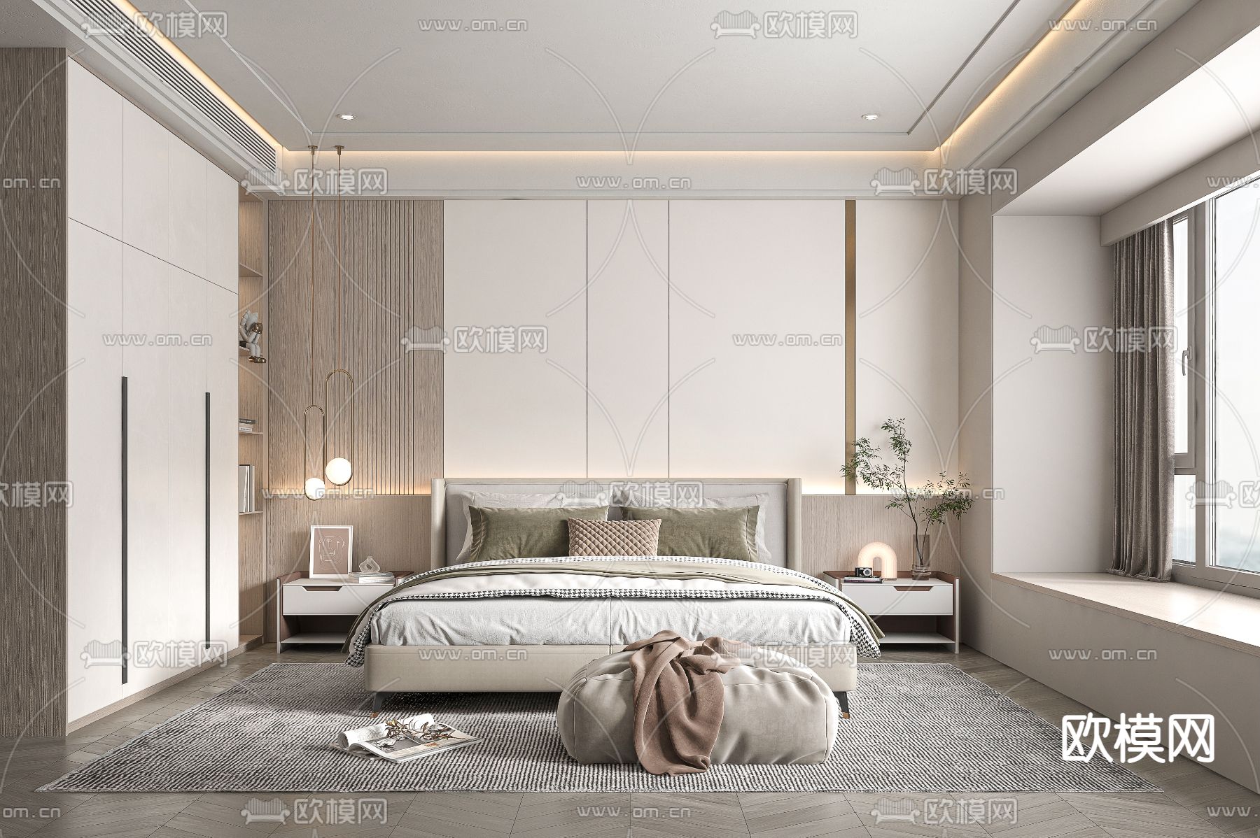 现代简约卧室3d模型下载