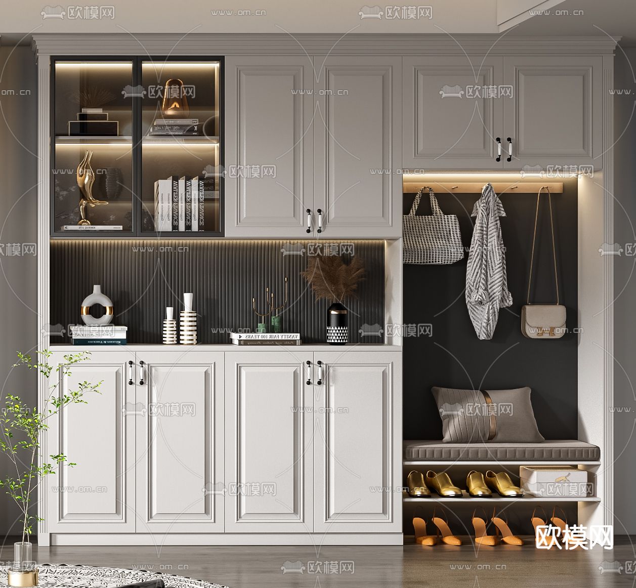 美式多功能鞋柜3d模型下载（渲染图3）