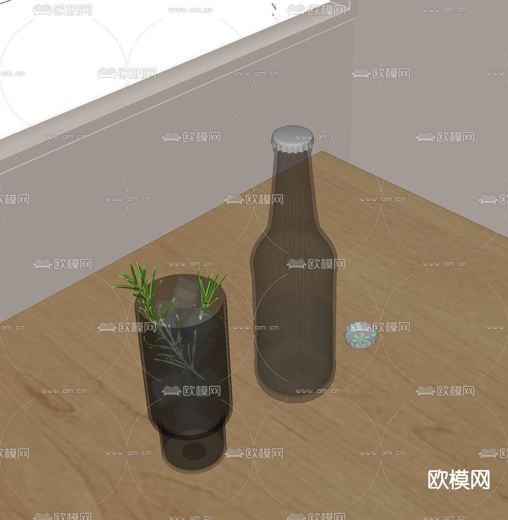 现代饮料水杯su模型下载（渲染图2）