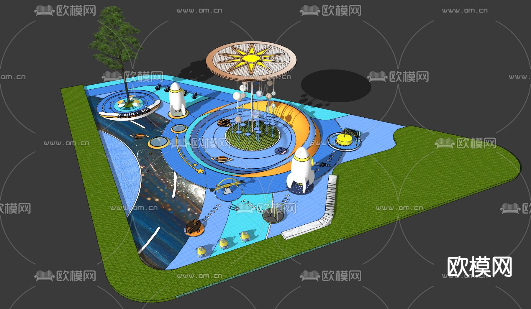 现代星空月夜儿童乐园su模型下载（渲染图1）
