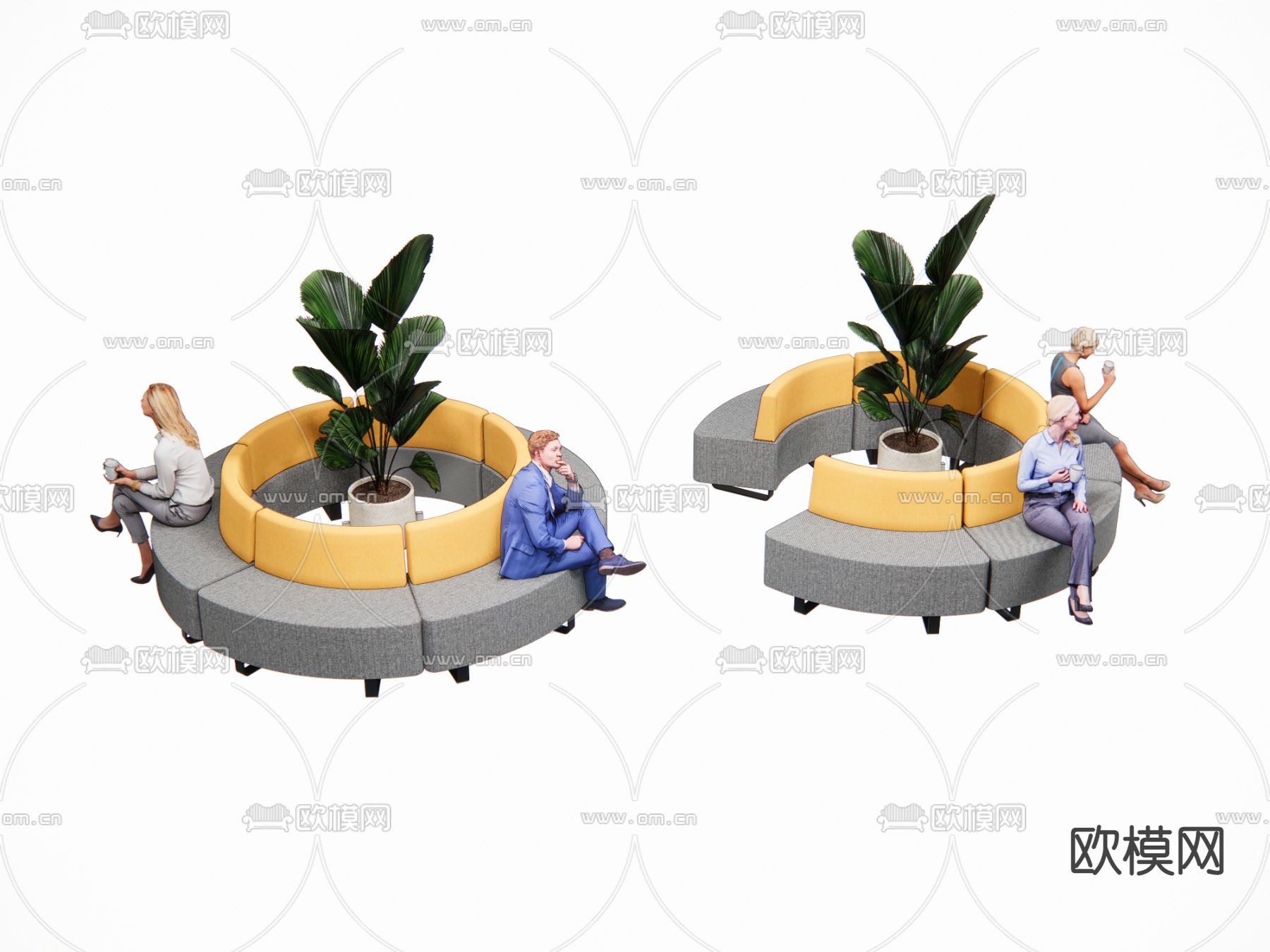 现代办公异形卡座沙发3d模型下载