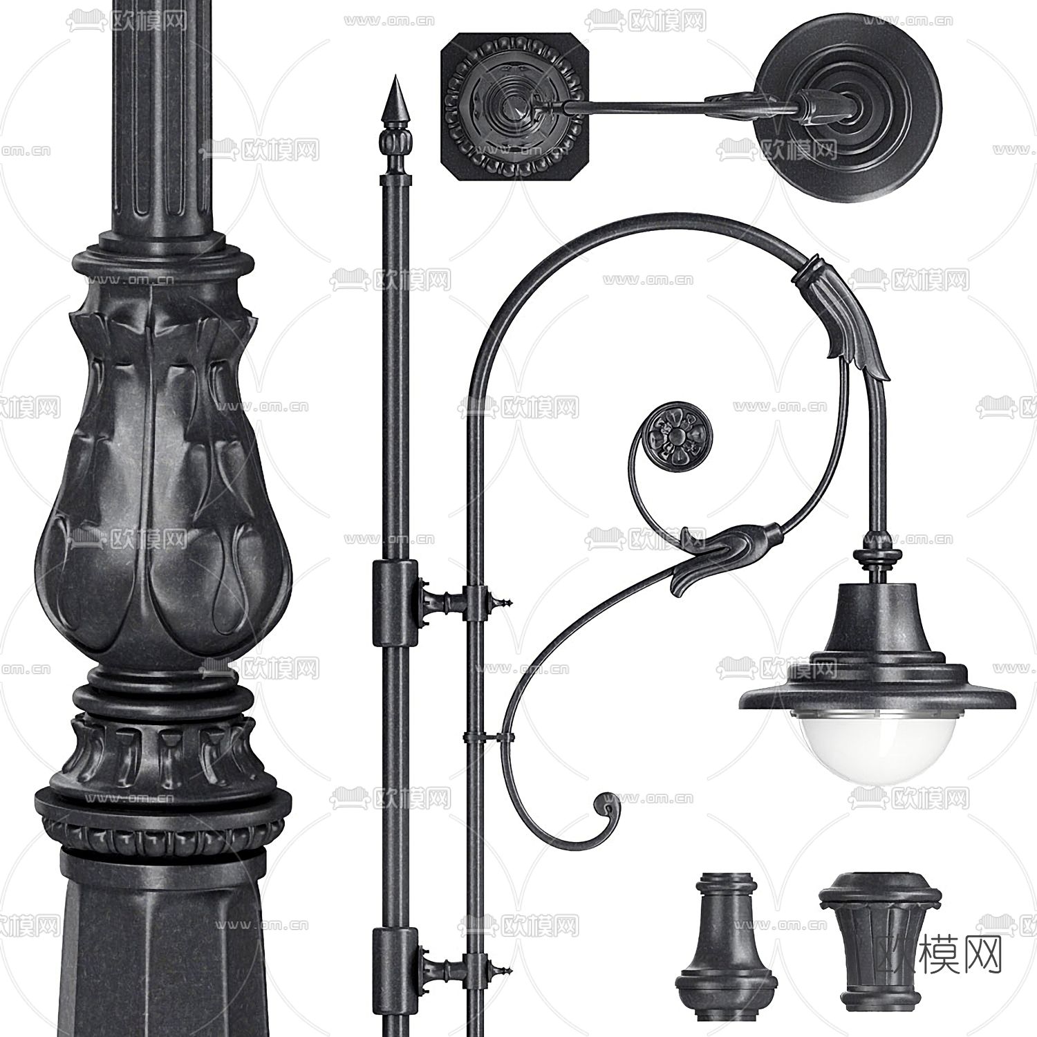 欧式户外路灯3d模型下载（渲染图2）