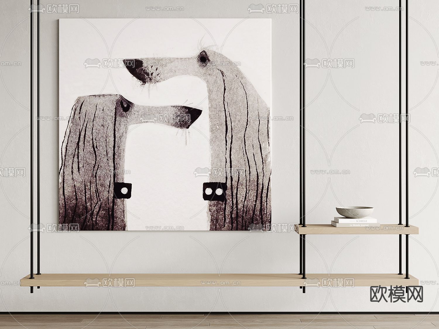 侘寂风抽象动物装饰画su模型