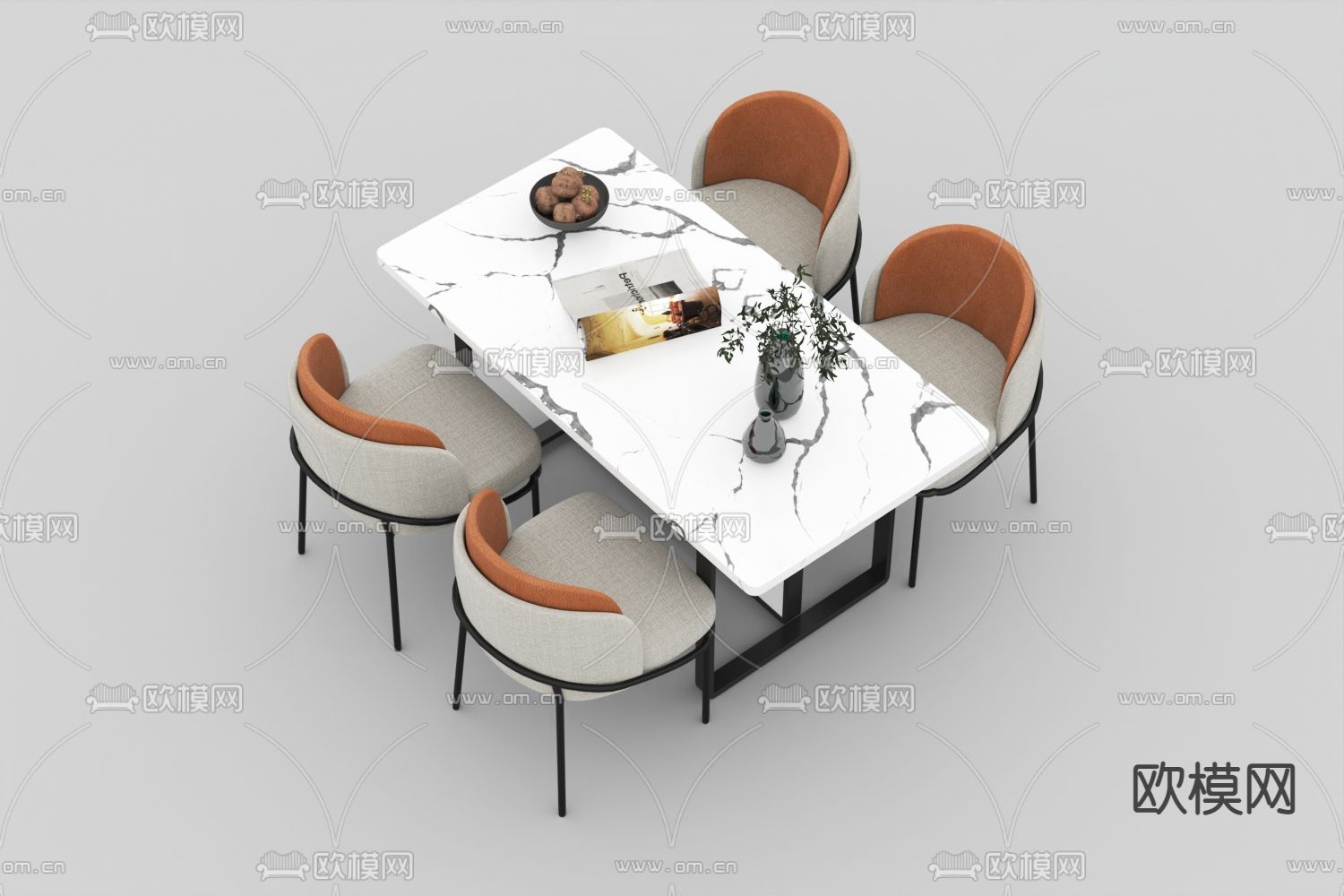 现代轻奢不锈钢大理石布艺餐桌椅免费3d模型下载