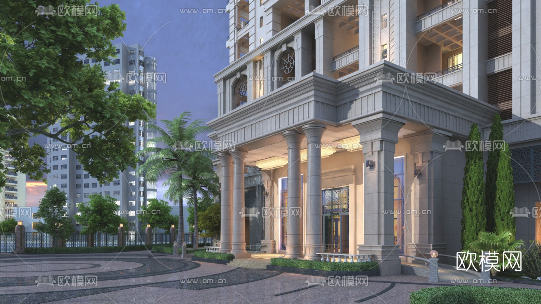 欧式独栋别墅入口3d模型下载_ID12069508_3dmax免费模型-欧模网