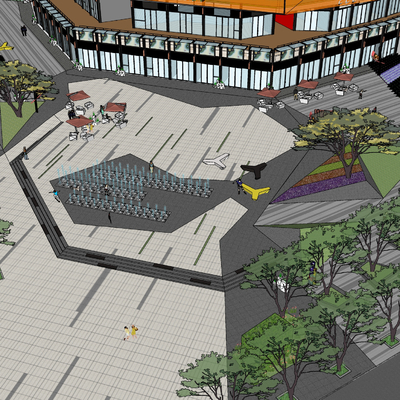  现代商业广场鸟瞰su模型 