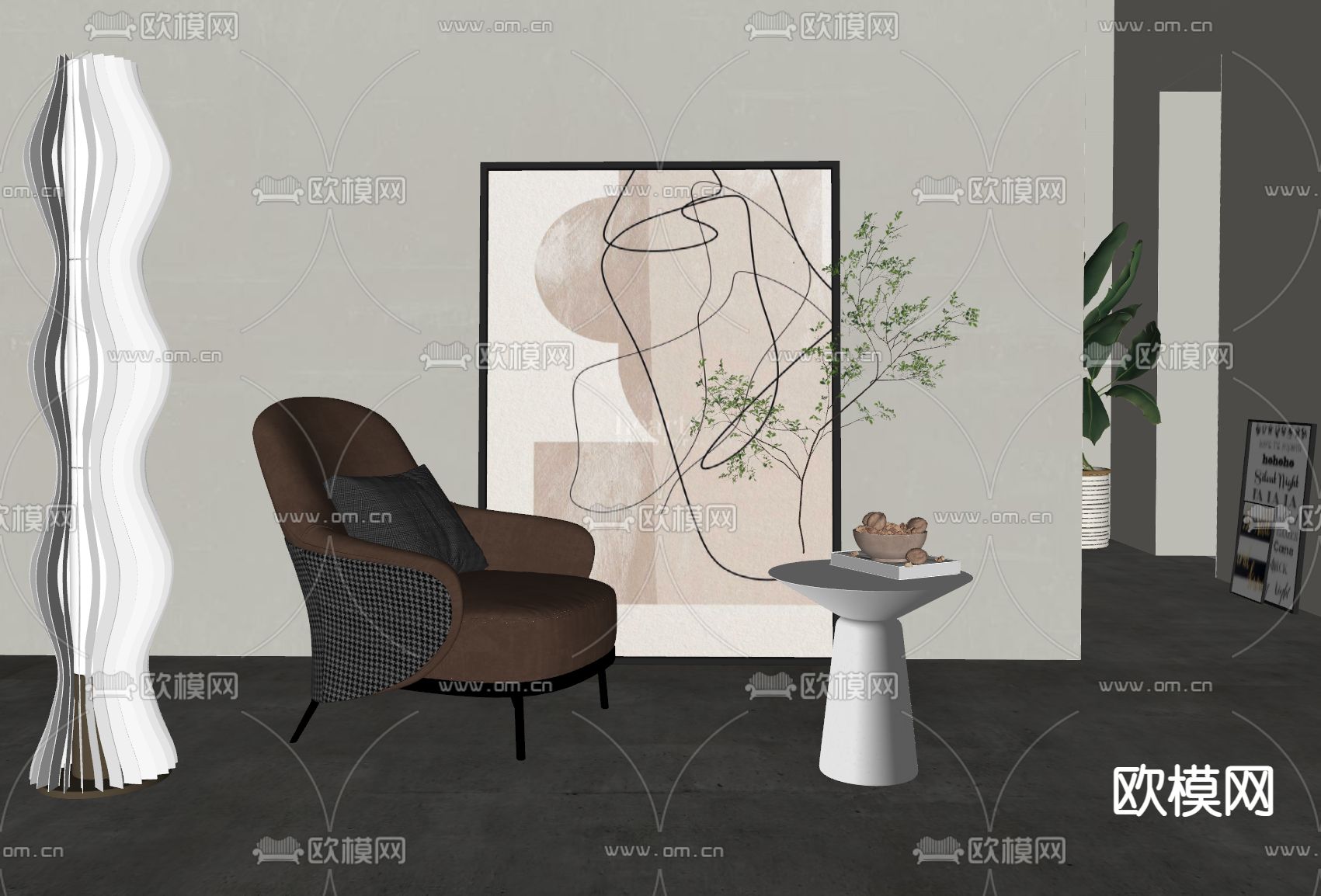 现代单人沙发su模型下载（渲染图2）