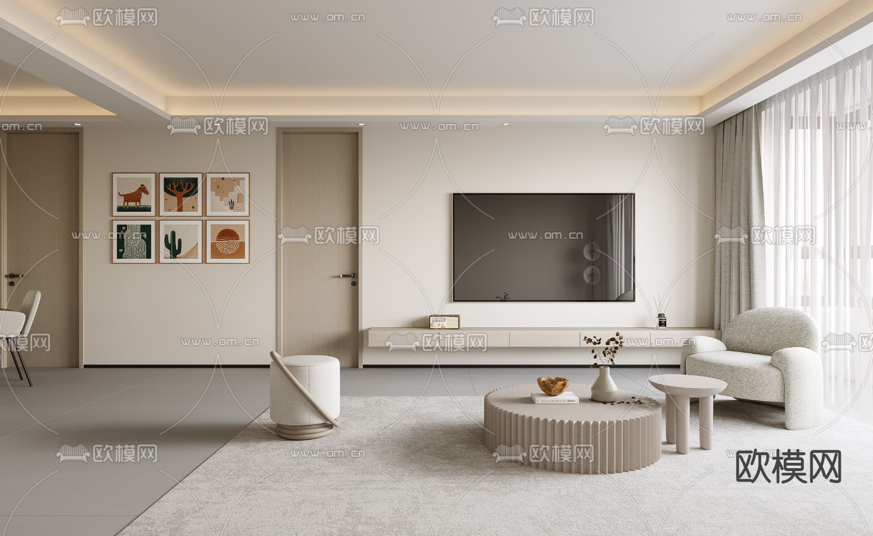 现代客厅餐厅3d模型下载（渲染图5）