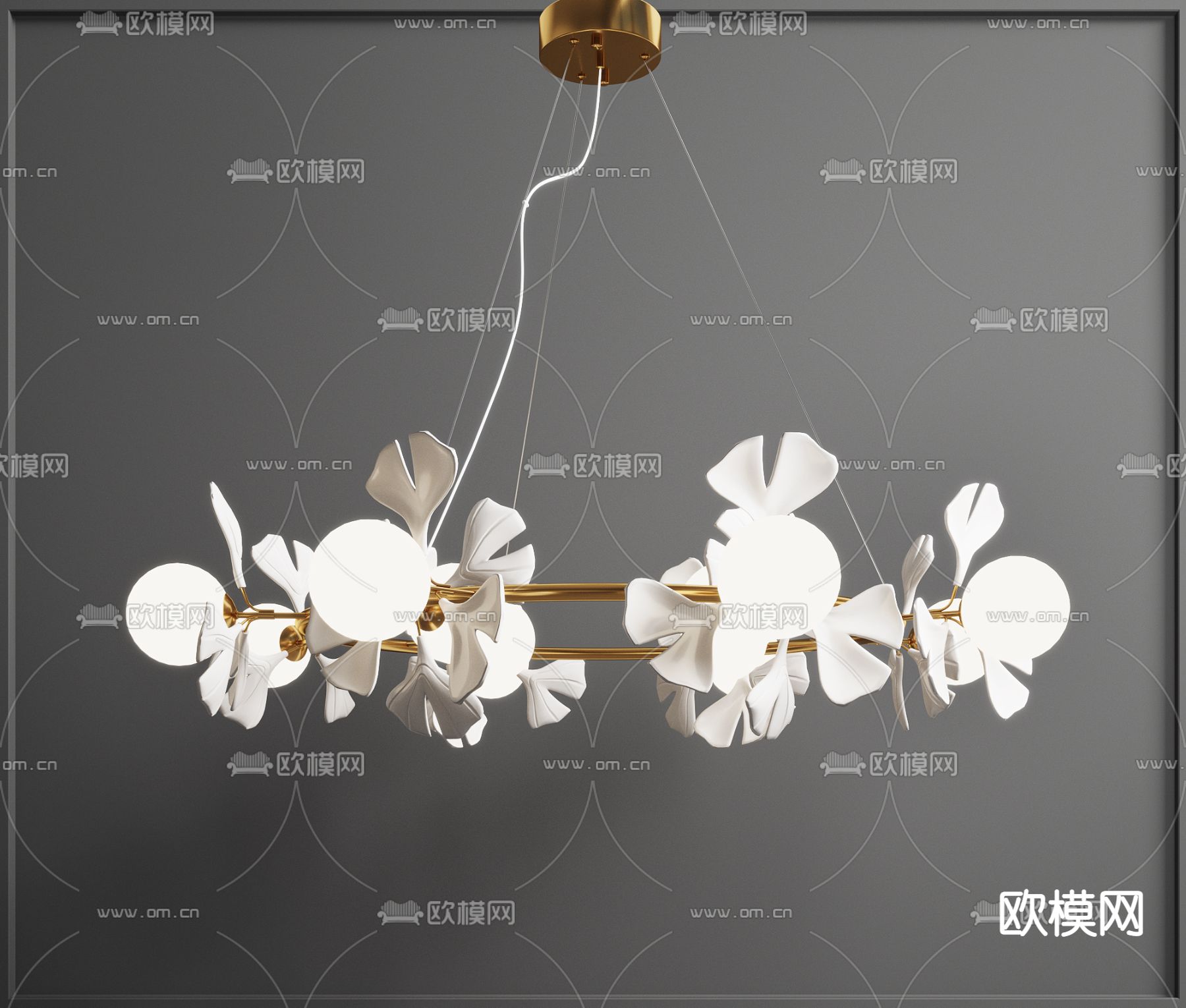 现代金属花瓣片吊灯3d模型下载_ID12075041_3dmax免费模型-欧模网