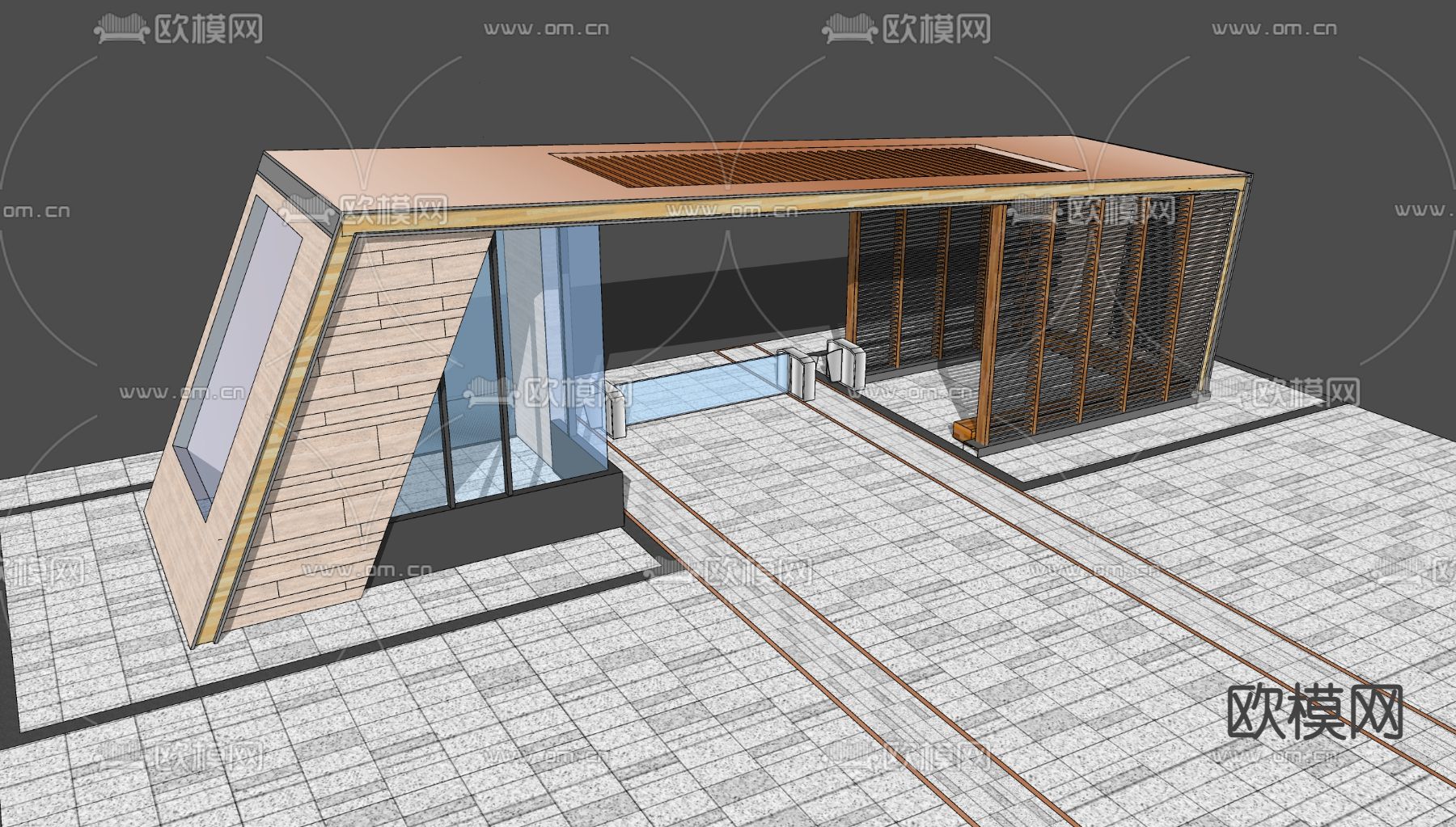 现代折线斜坡大门su模型下载_ID12068887_sketchup模型下载-欧模网