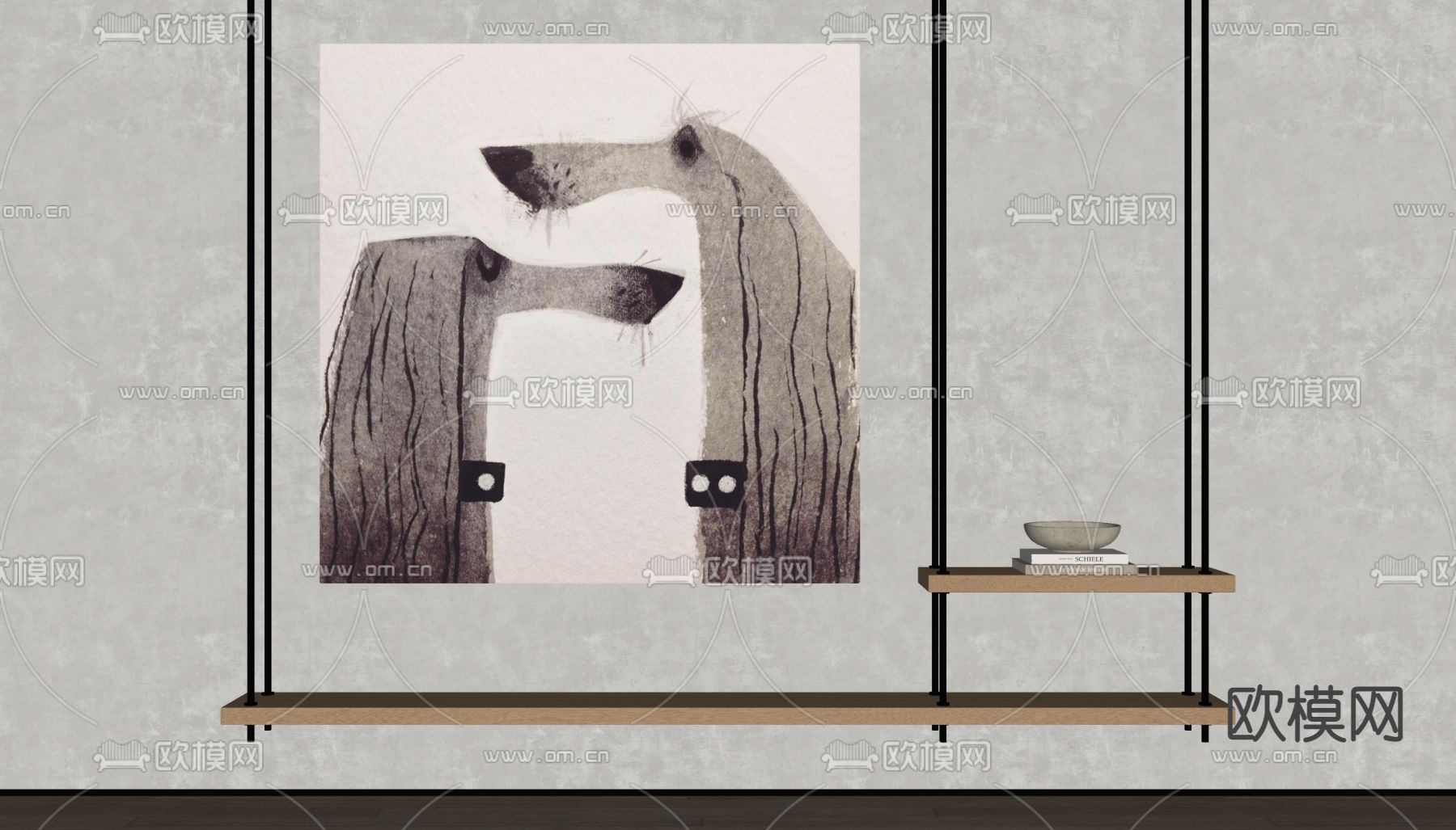 侘寂风抽象动物装饰画su模型