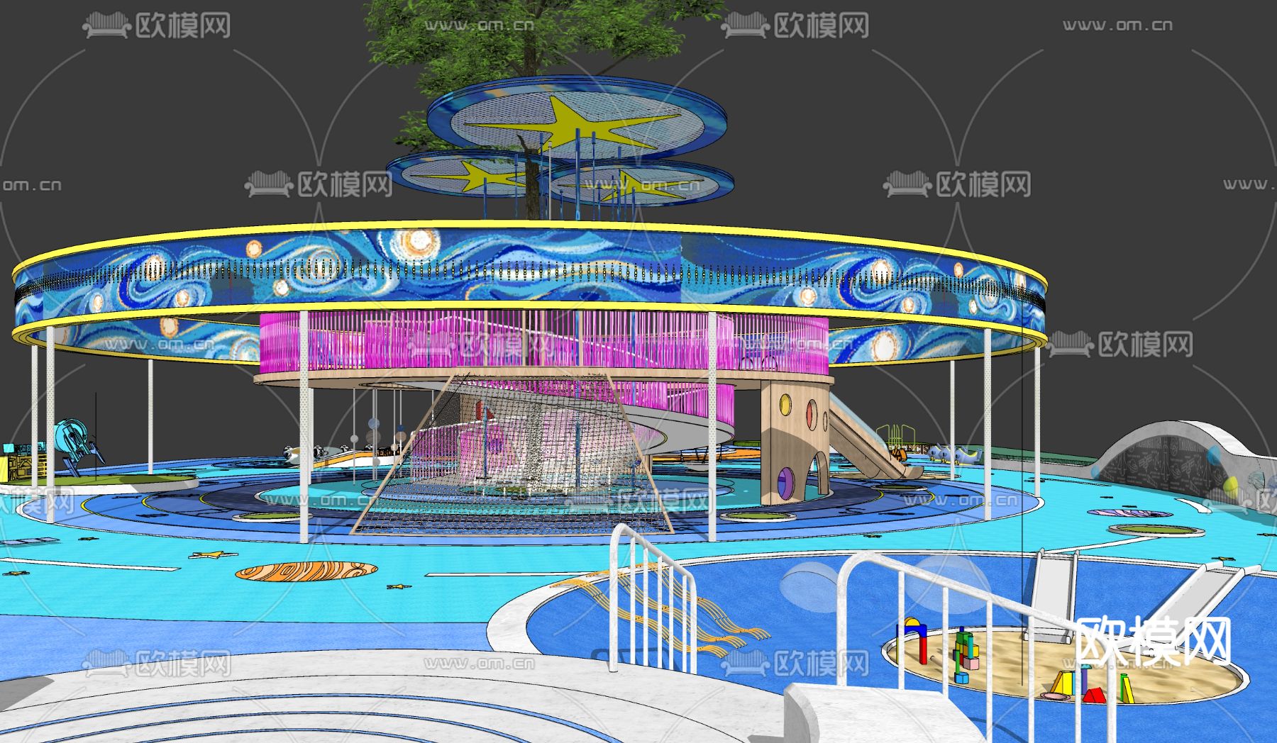 现代星空宇宙主题儿童乐园su模型下载（渲染图4）