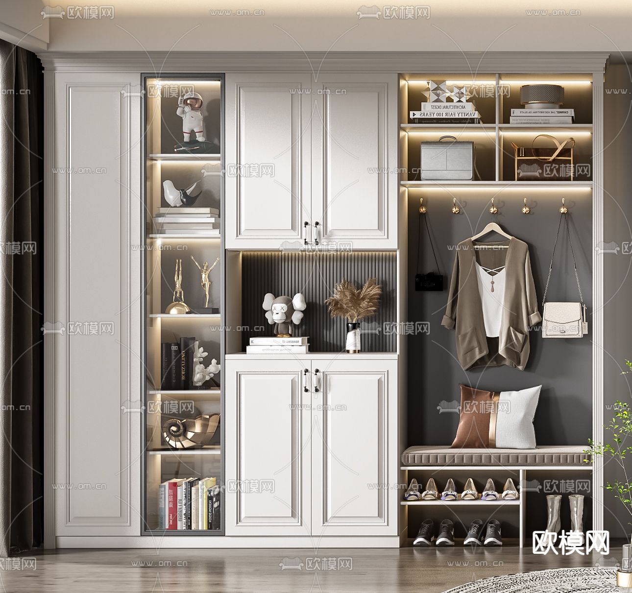 美式多功能鞋柜3d模型下载（渲染图2）