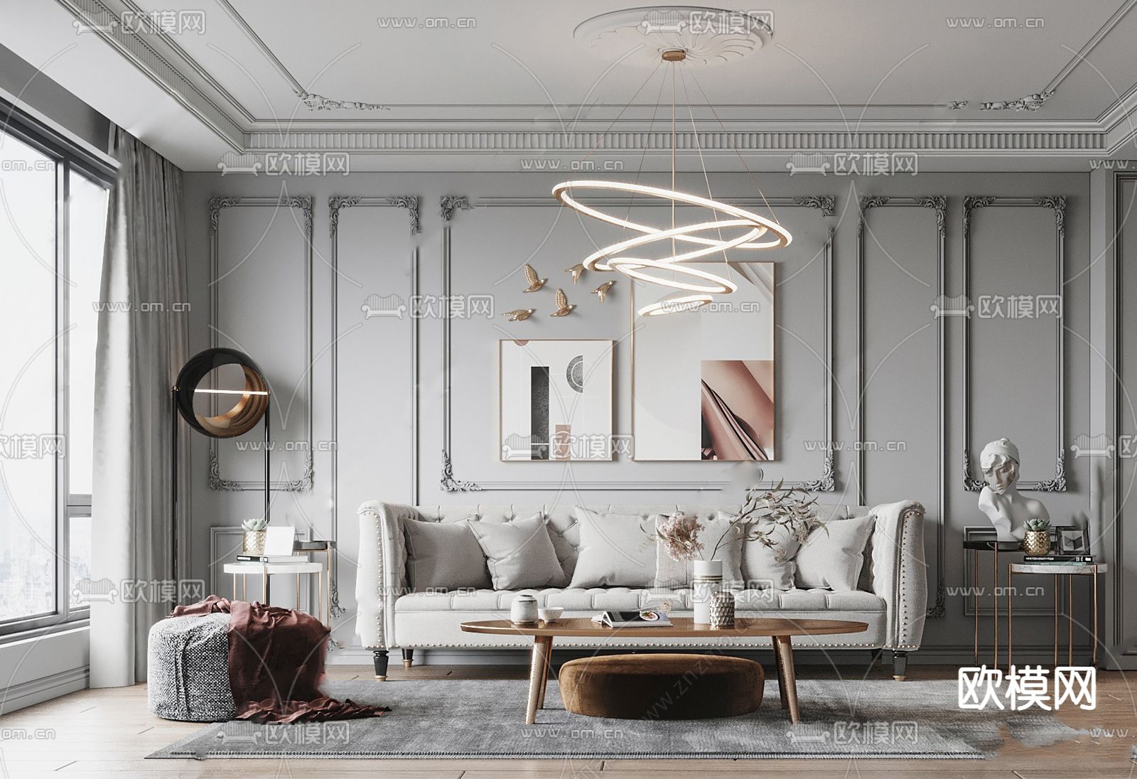 法式客厅su模型下载（渲染图1）