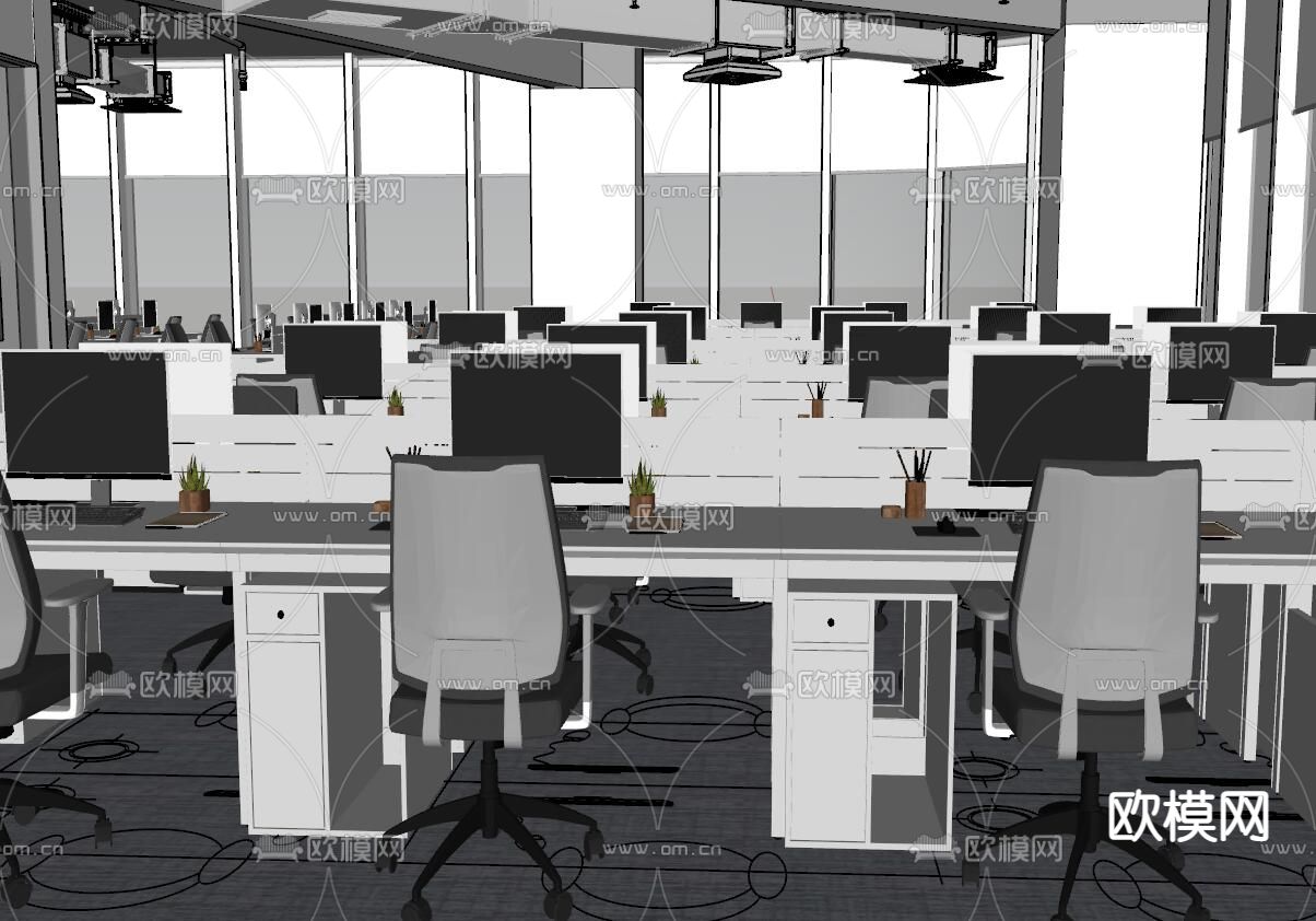 现代办公区su模型下载（渲染图4）