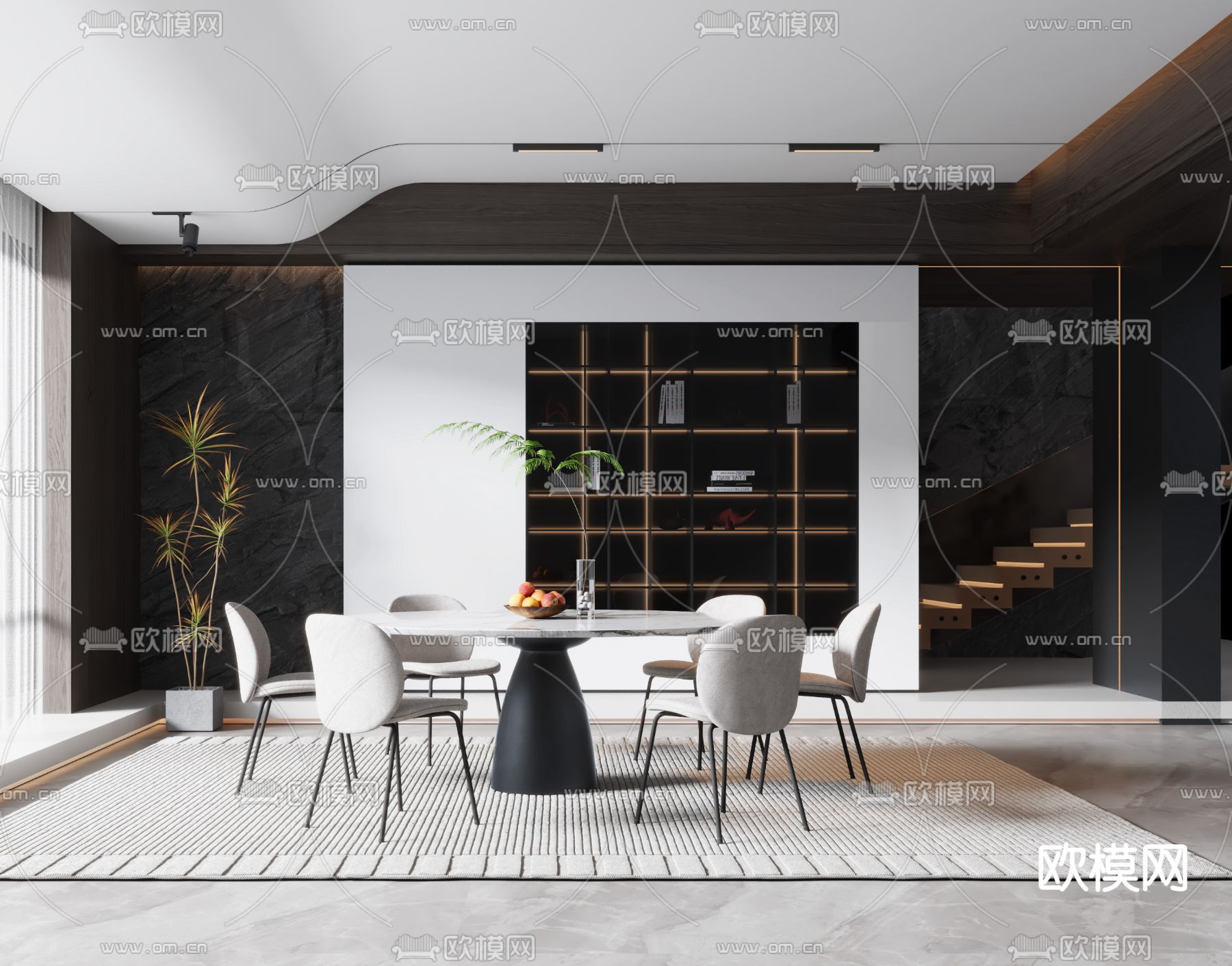 现代餐厅3d模型下载_ID12074670_3dmax免费模型-欧模网