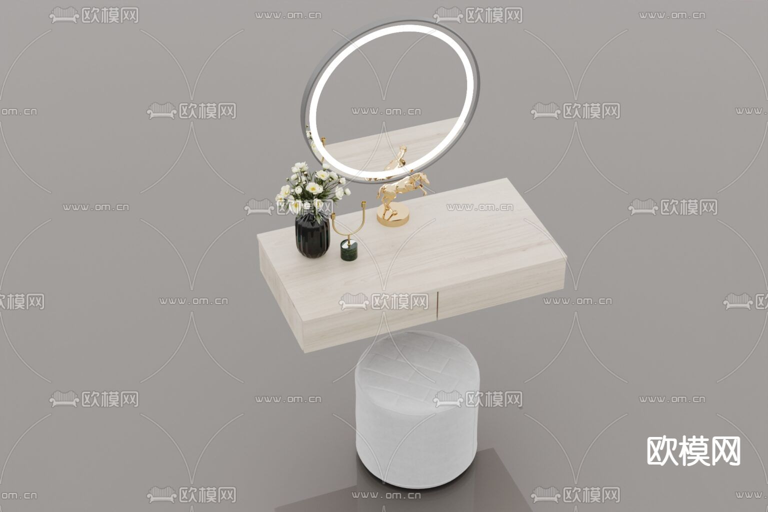 北欧简约实木布艺梳妆台免费3d模型下载