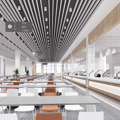  现代食堂餐厅su模型 