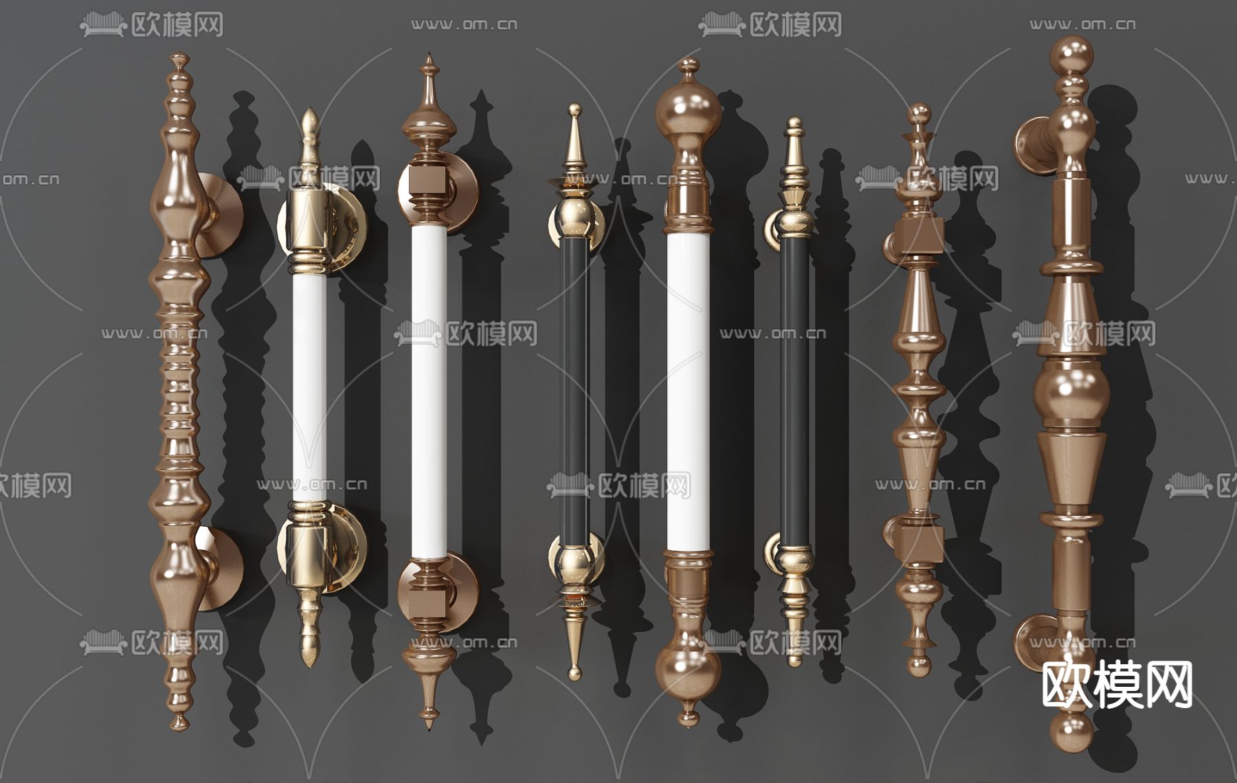 欧式古典酒店五金门把手拉手3d模型下载