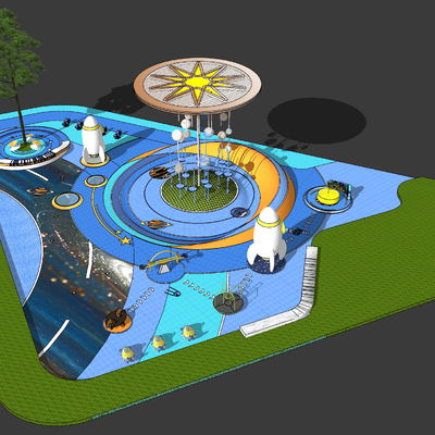  现代星空月夜儿童乐园su模型 